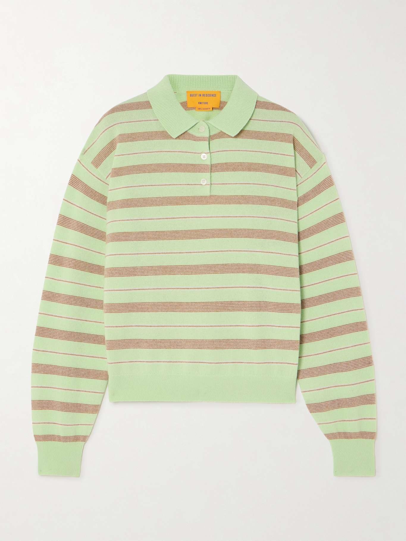 Striped cashmere polo sweater Green - 1