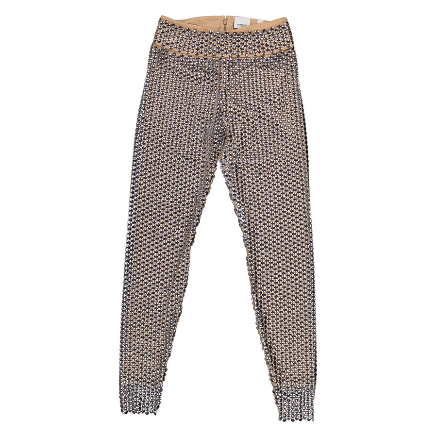 Burberry Ladies Silver Bobbie Sheer Metallic Mesh Leggings - 4