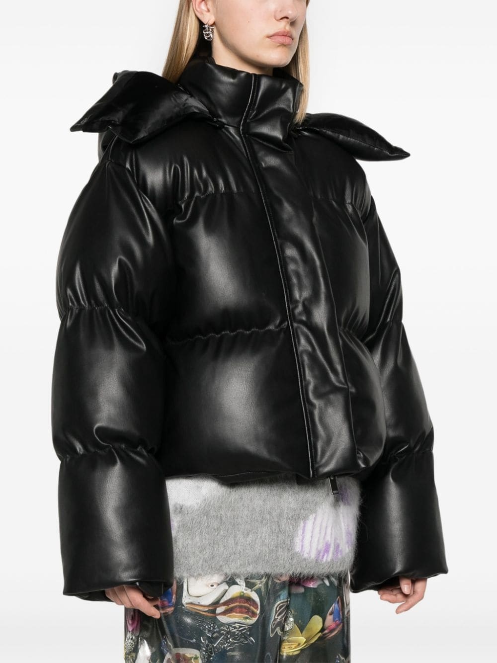 faux-leather puffer jacket - 3
