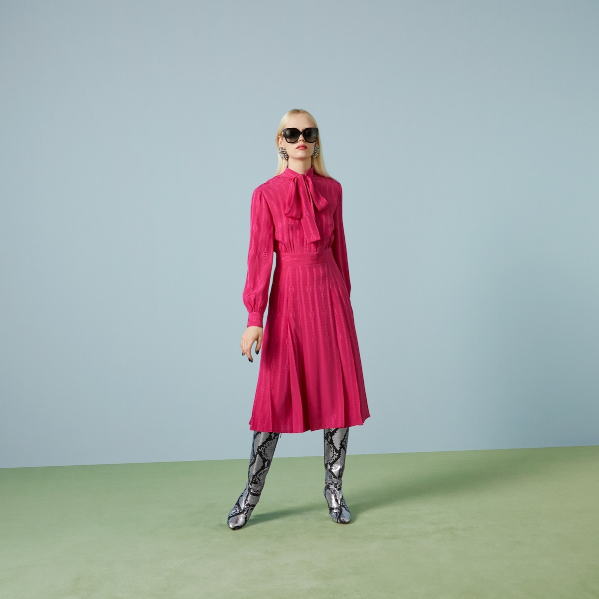 Interlocking G chain silk jacquard dress - 5