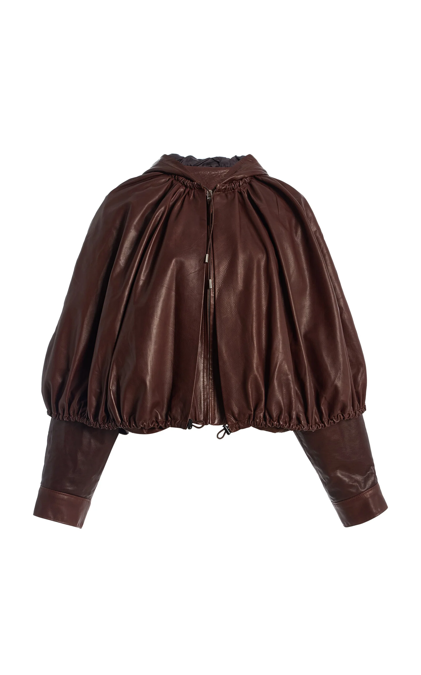 Thompson Hooded Leather Cape Jacket brown - 1