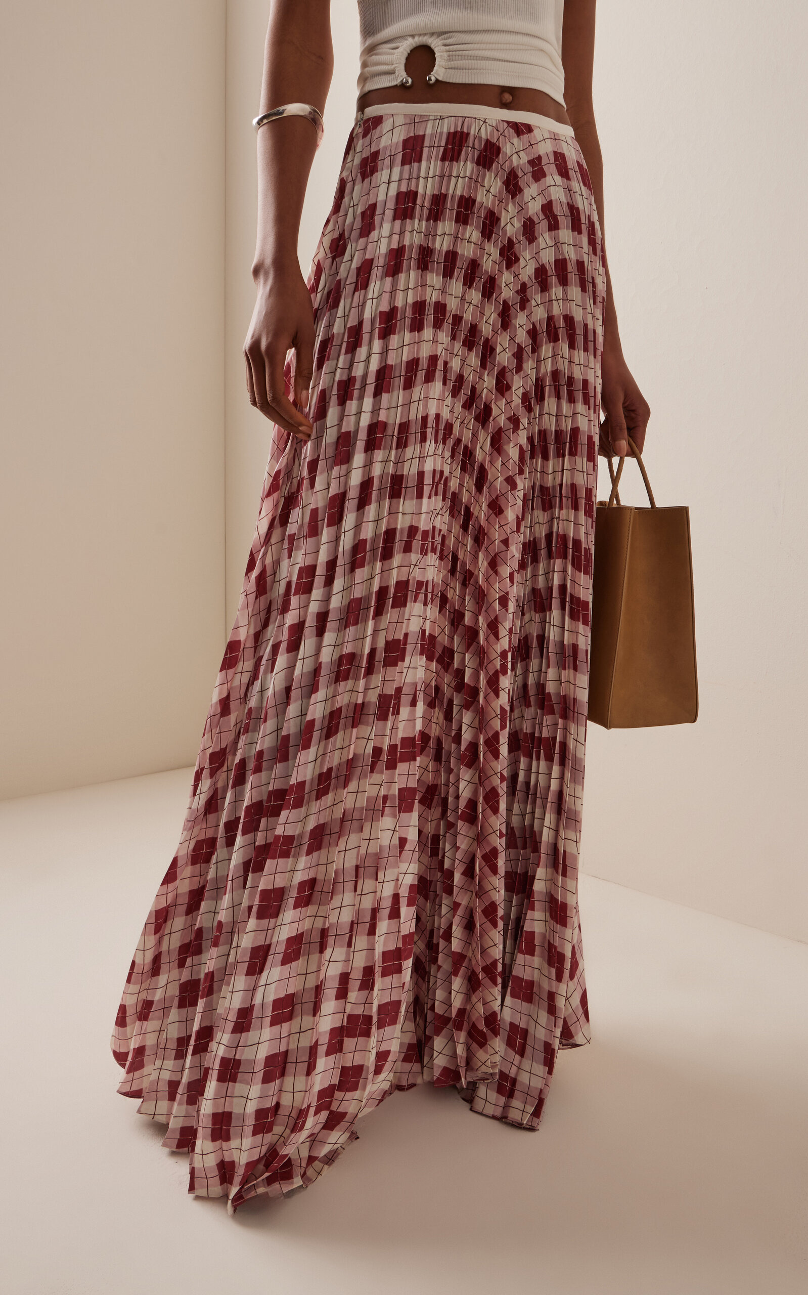 Kate Pleated Argyle-Print Silk-Twill Maxi Skirt plaid - 3