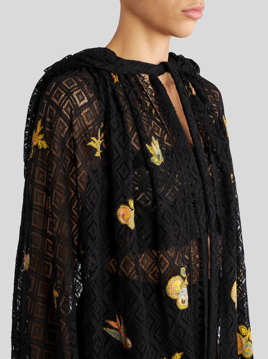 LACE CAPE WITH EMBROIDERY AND INTARSIA - 2