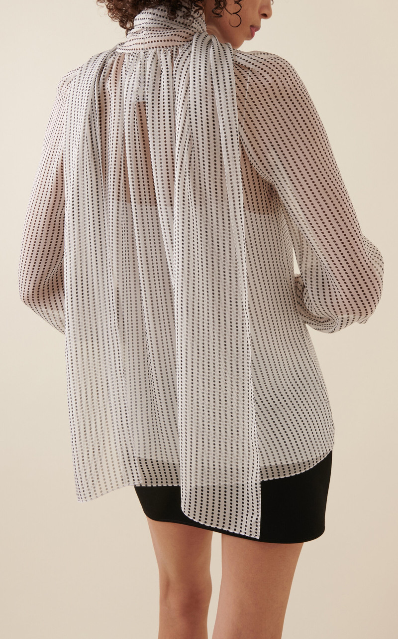 Tie-Neck Silk Chiffon Top ivory 4