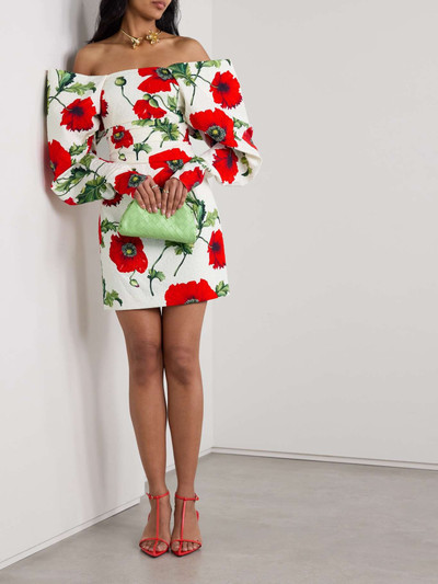 Oscar de la Renta Off-the-shoulder draped floral-print cotton-blend cloqué mini dress outlook