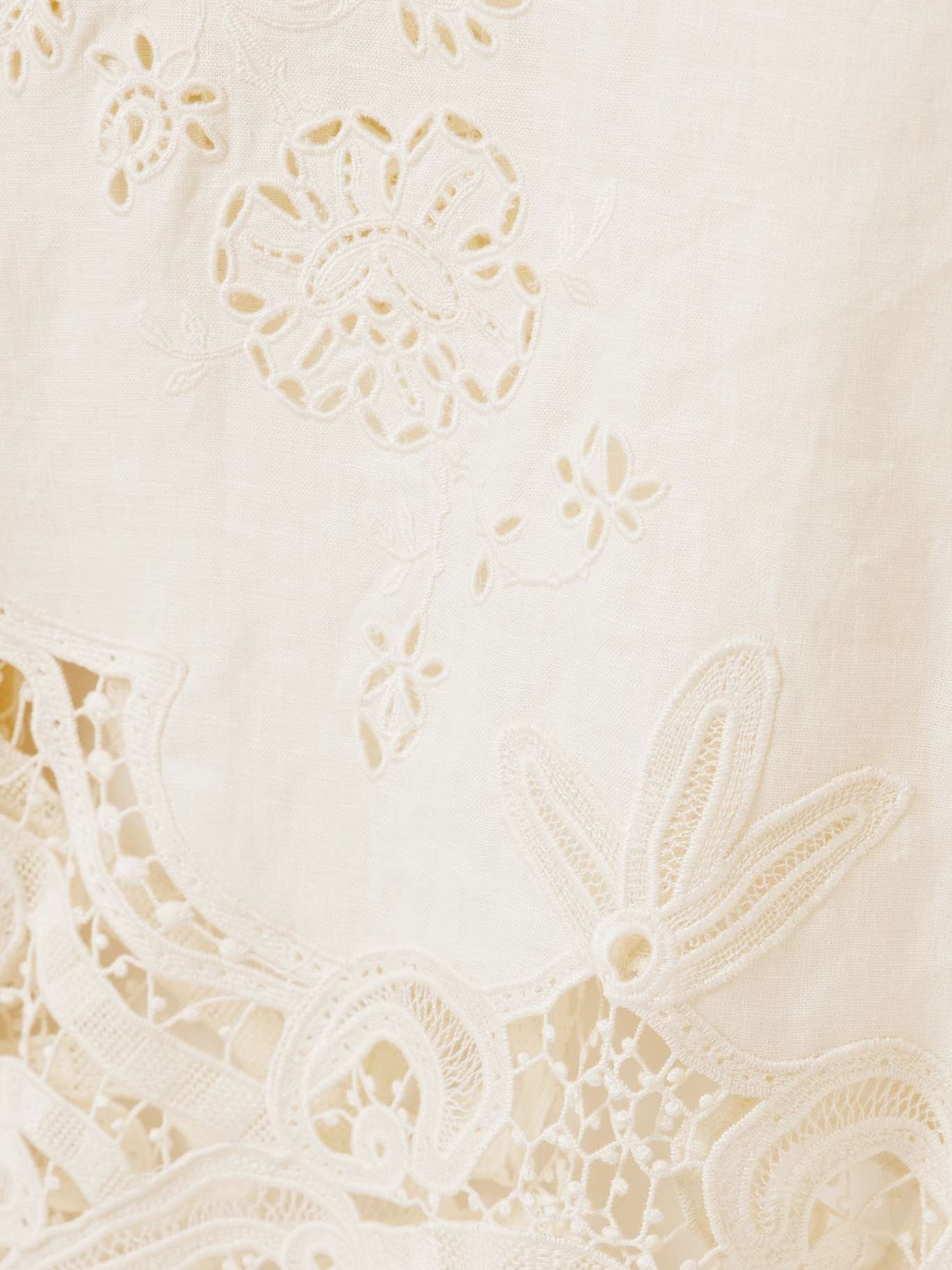 Olivette guipure lace-trimmed broderie anglaise linen midi dress White - 4