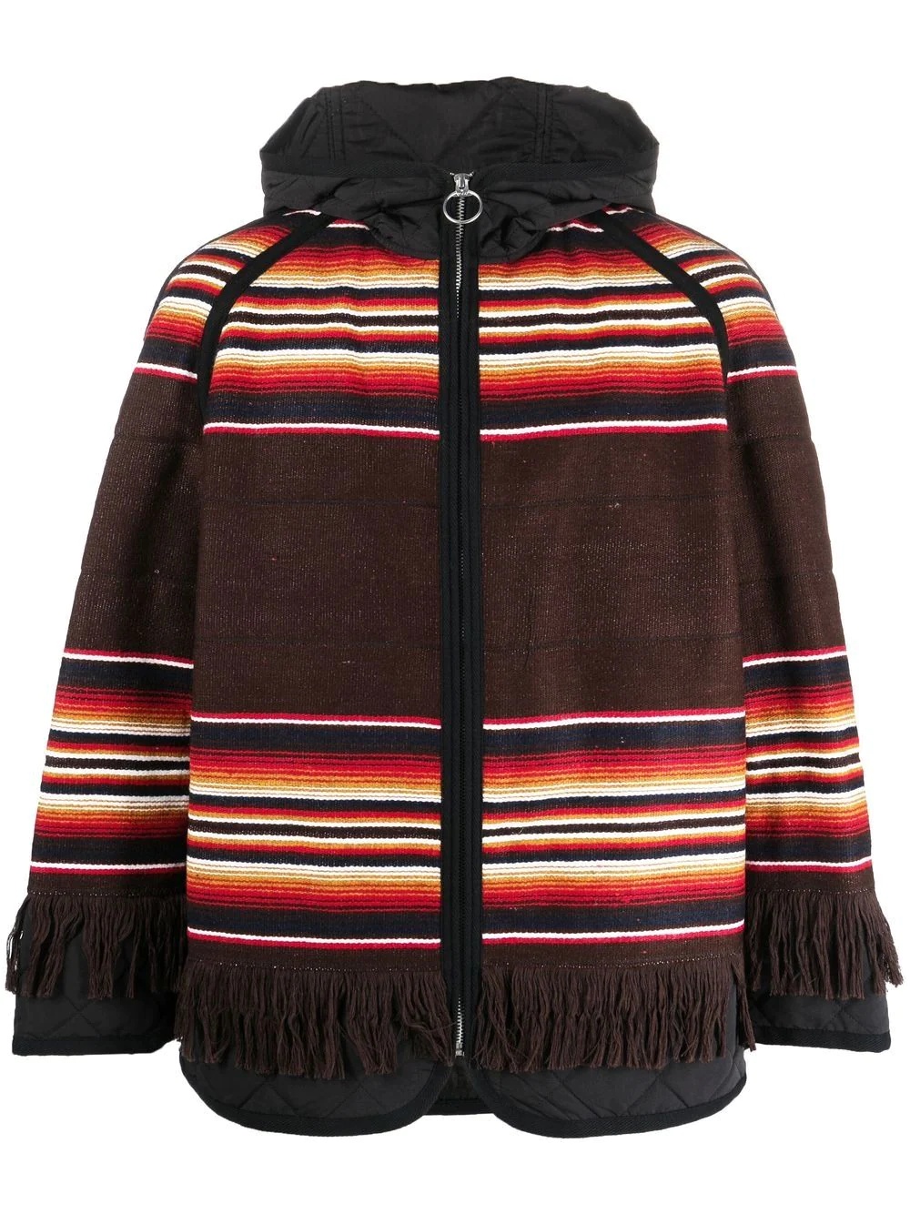 stripe-design fringed padded jacket - 1