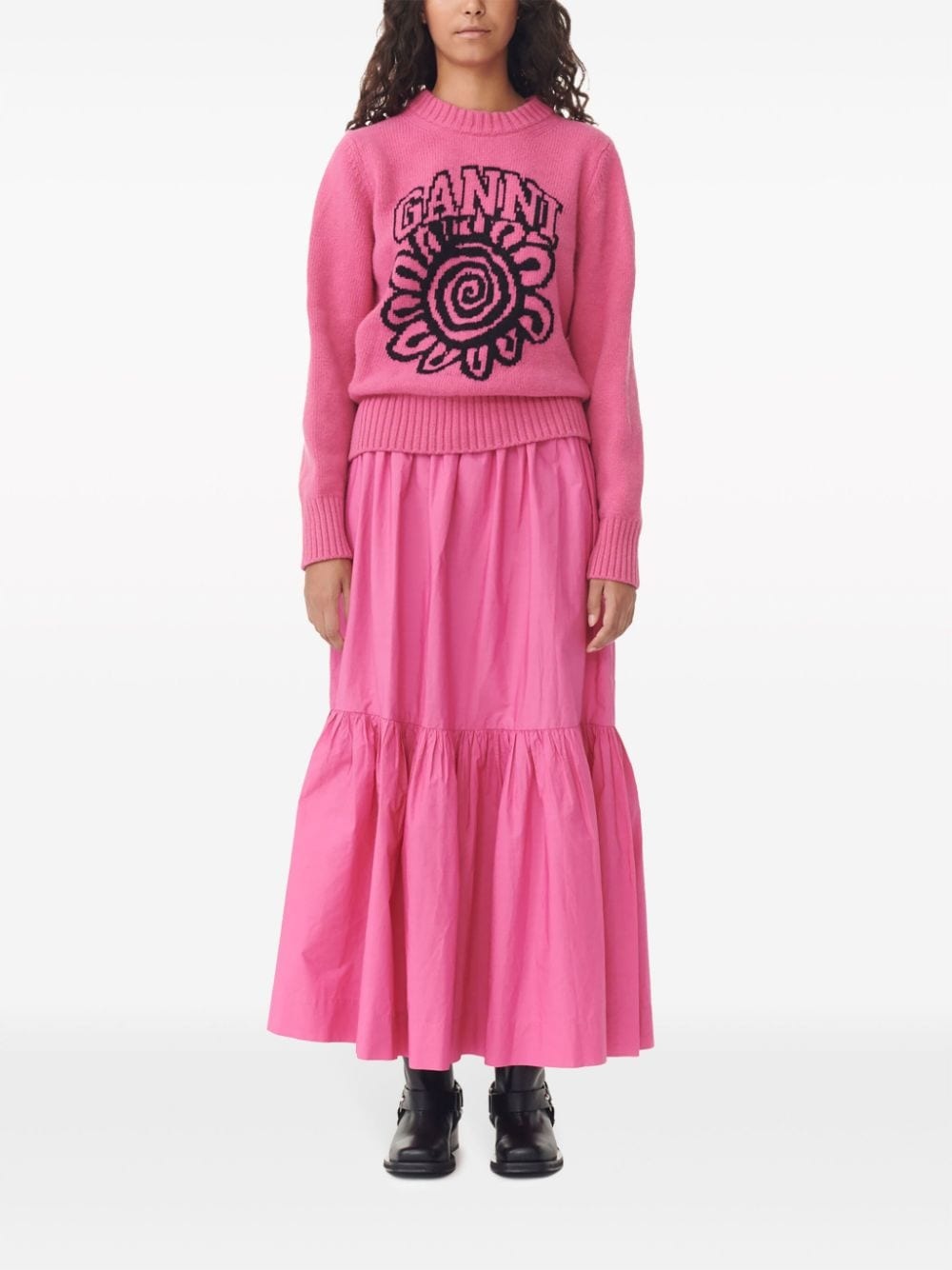 ruffled organic-cotton midi skirt - 2