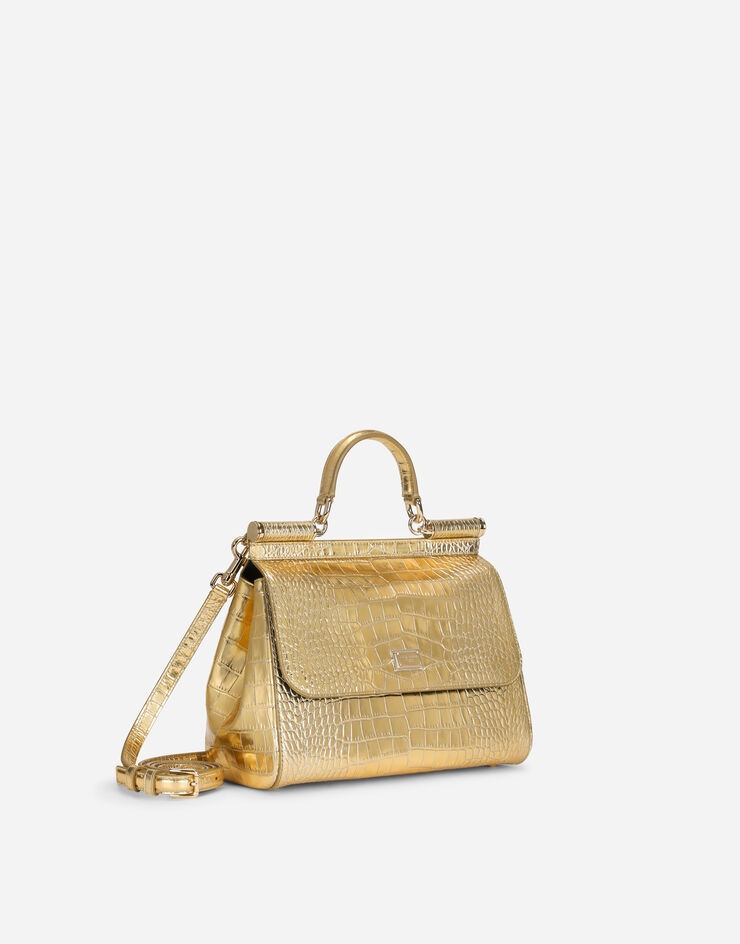 Small Sicily bag in foiled crocodile-print calfskin - 3