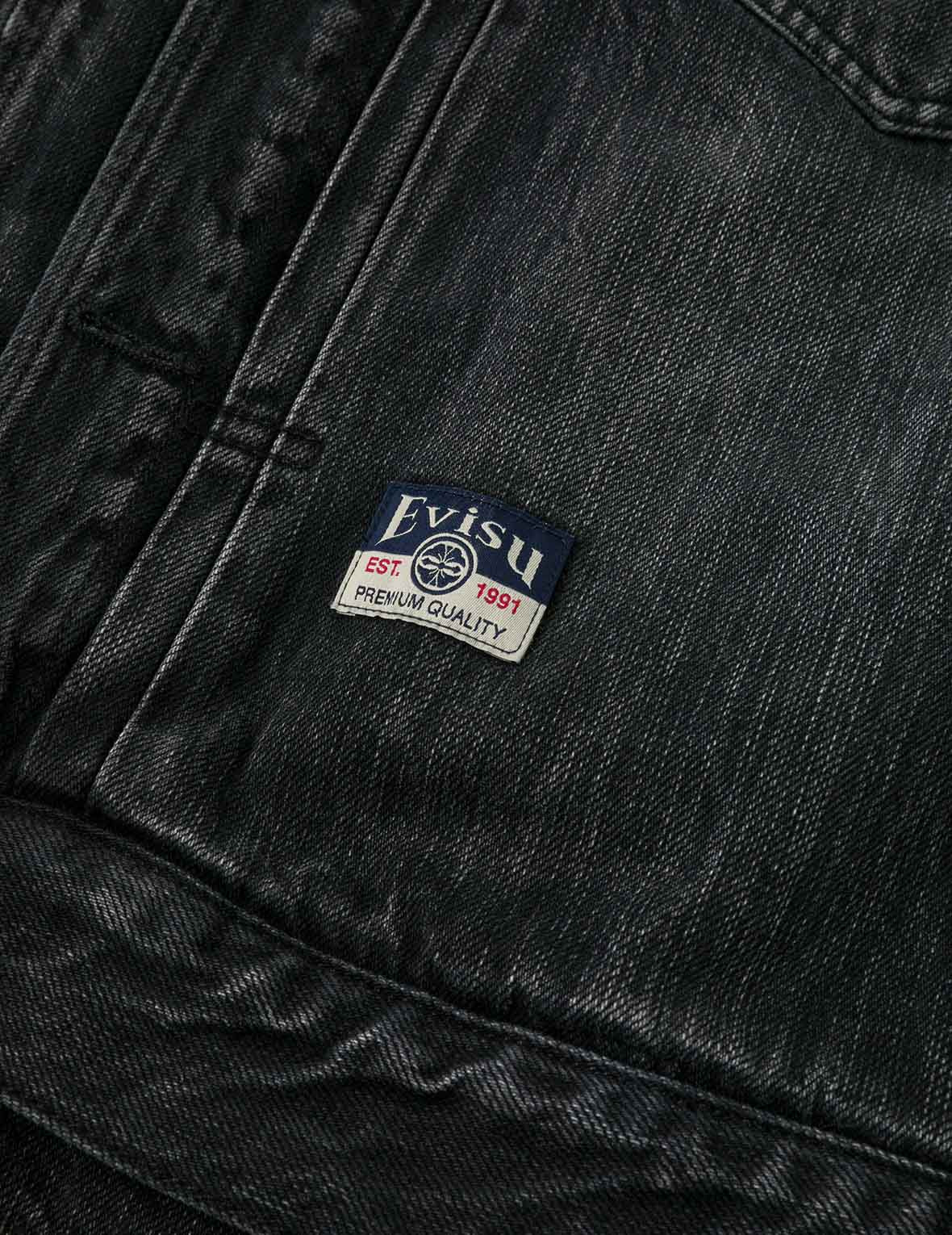 Washed Godhead and Logo Embroidery Oversized Chinese Style Denim Jacket - 7