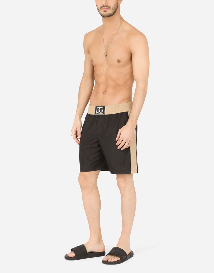 Two-tone mid-length swim trunks with DG patch - 2