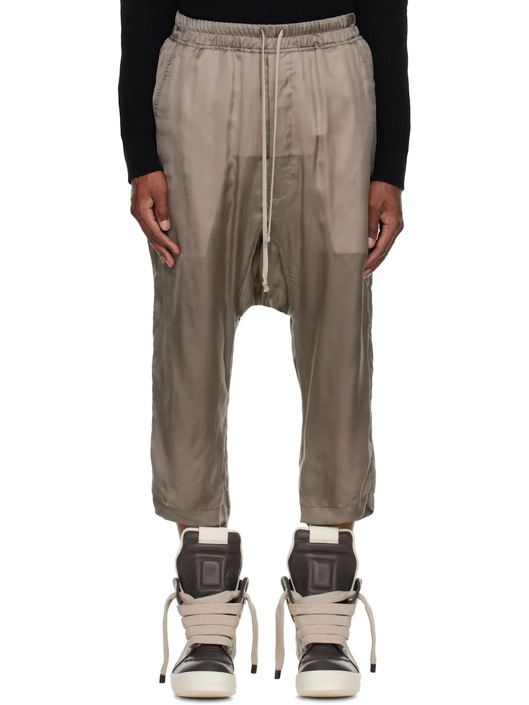 Gray Tower Drawstring Cropped Trousers - 1