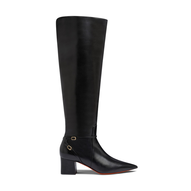 Women's black leather mid-heel boot 1