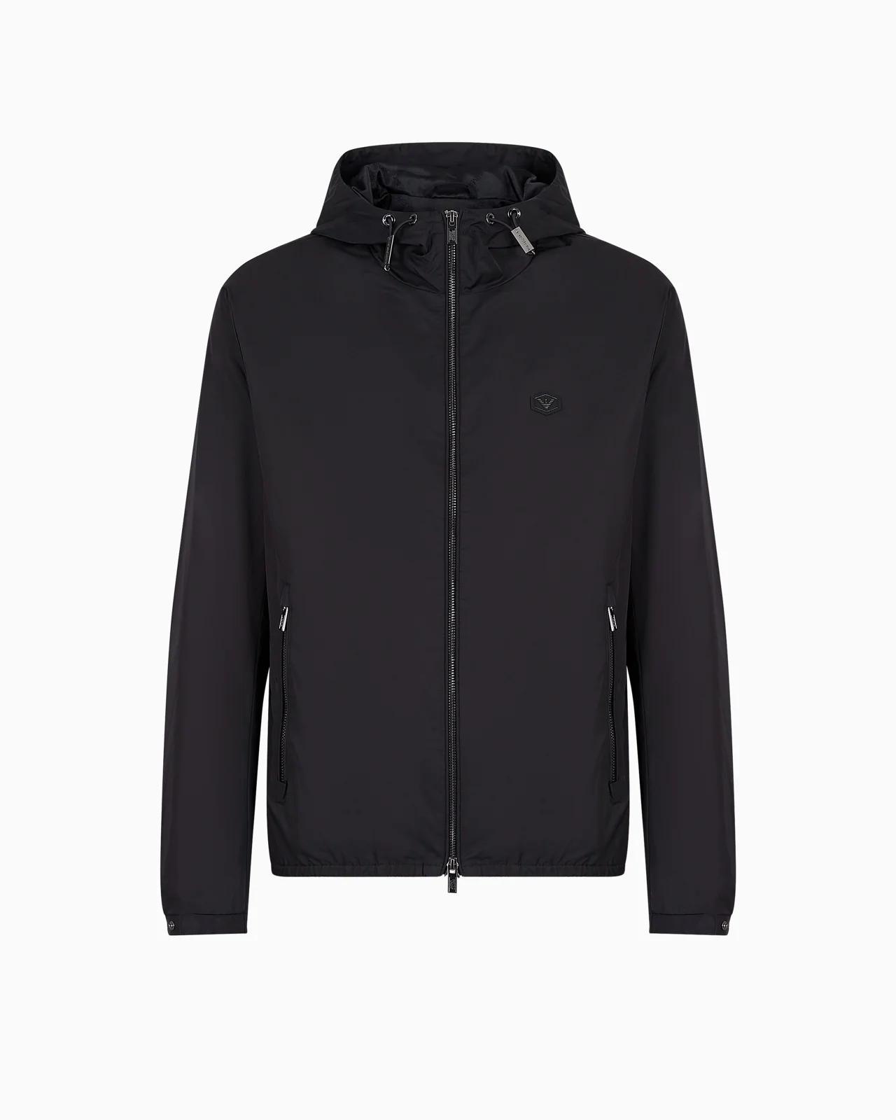 Hooded, water-repellent nylon blouson with logo patch - 1