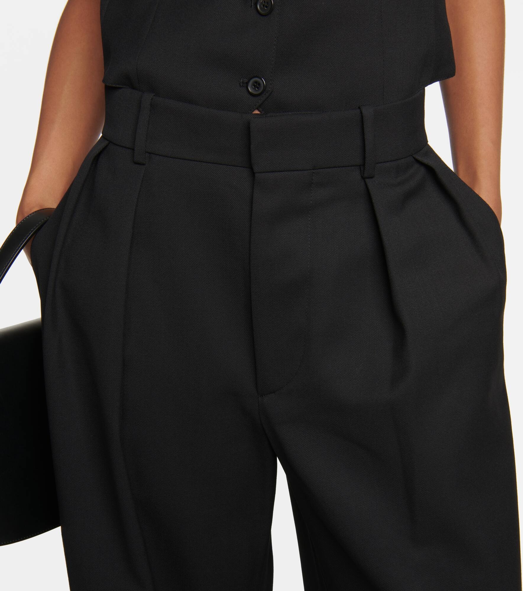 Pleated low-rise wide-leg wool pants - 4