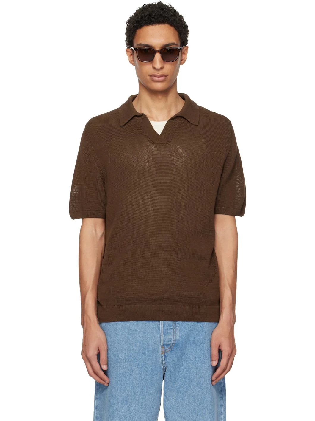 Brown Cotton Short Sleeve Polo - 1