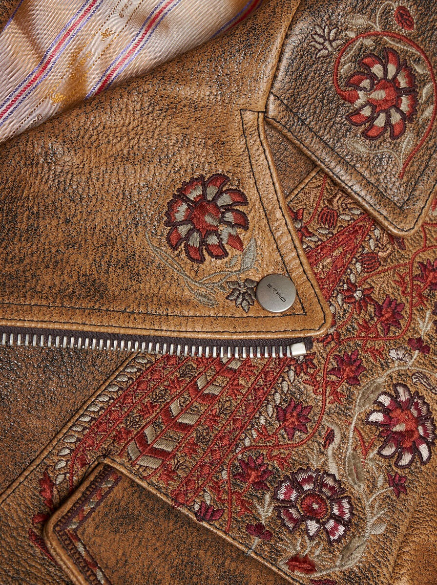 LEATHER BIKER JACKET WITH EMBROIDERY - 6