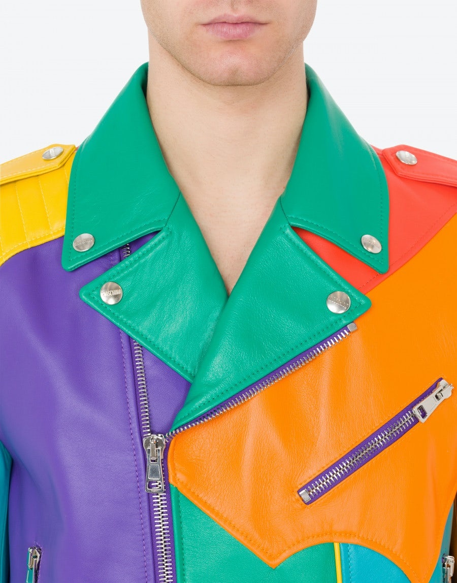 COLOURBLOCK NAPPA LEATHER BIKER JACKET - 4