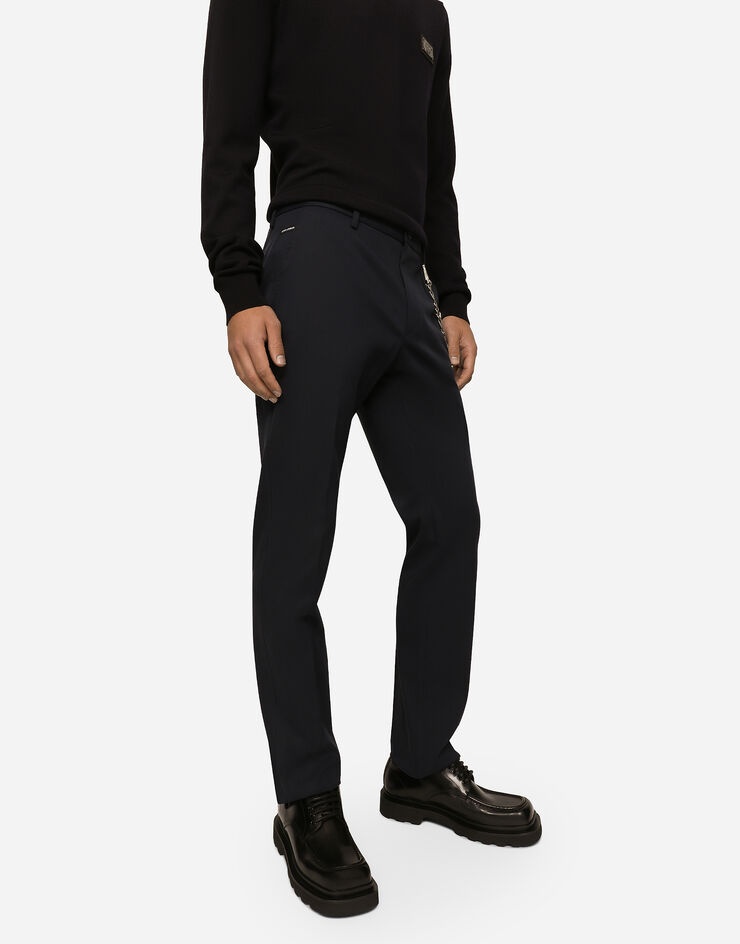 Stretch cotton pants with branded tag - 5