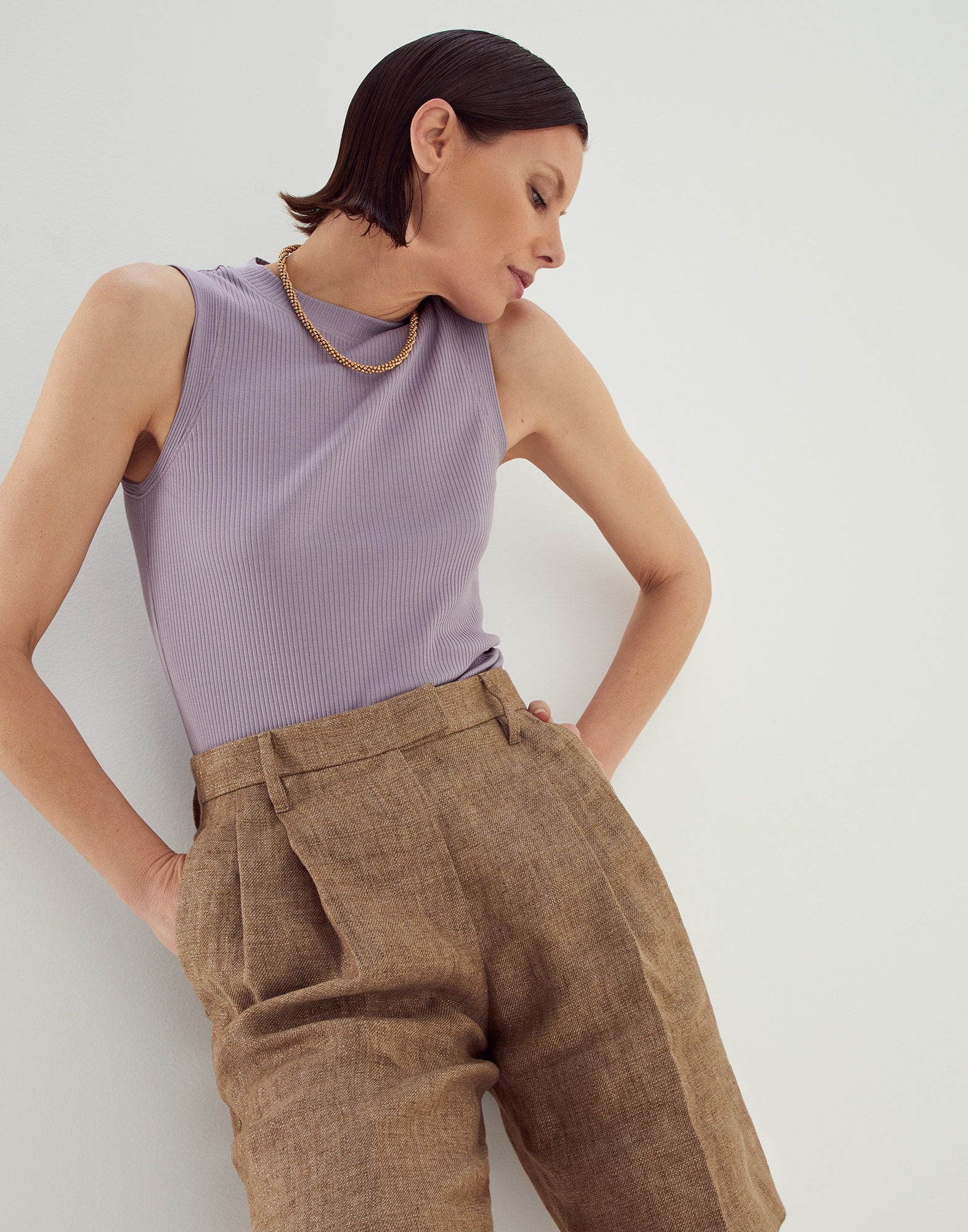 Cotton ribbed jersey top with monili - 4