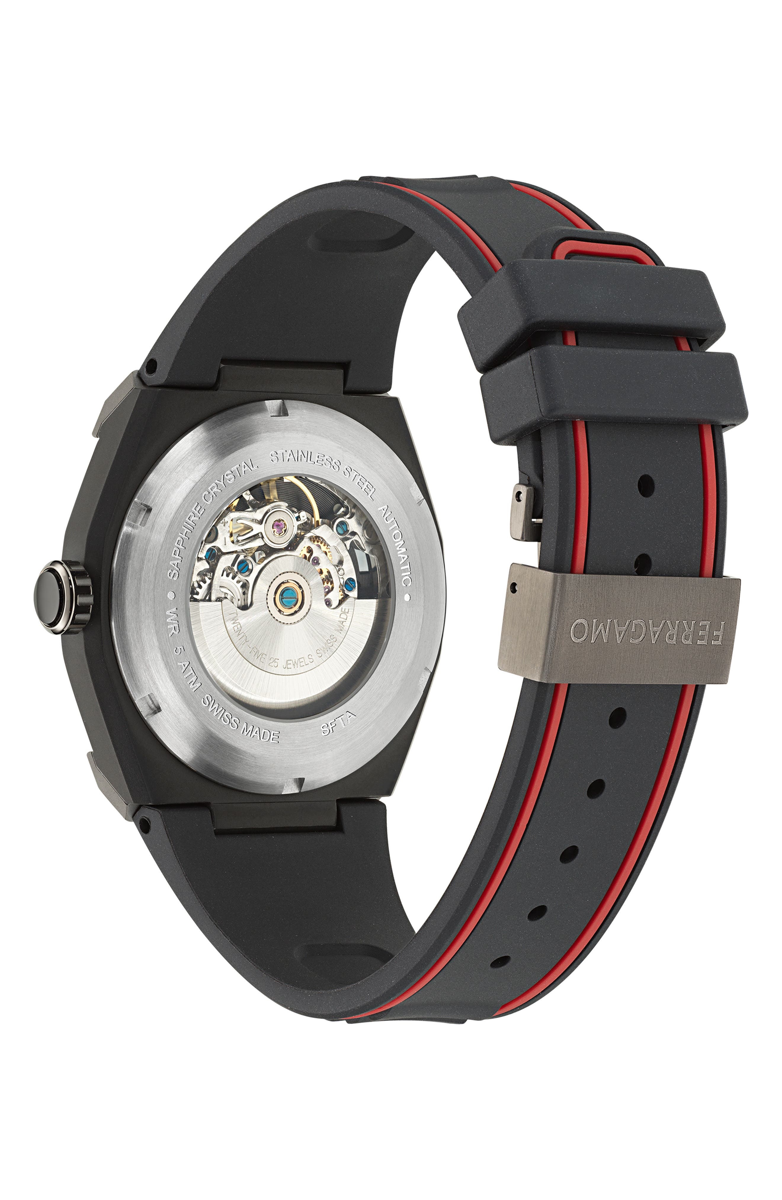 FERRAGAMO Supreme Skeleton Recycled Polyurethane Strap Watch, 43mm in Ip Gunmetal at Nordstrom - 3