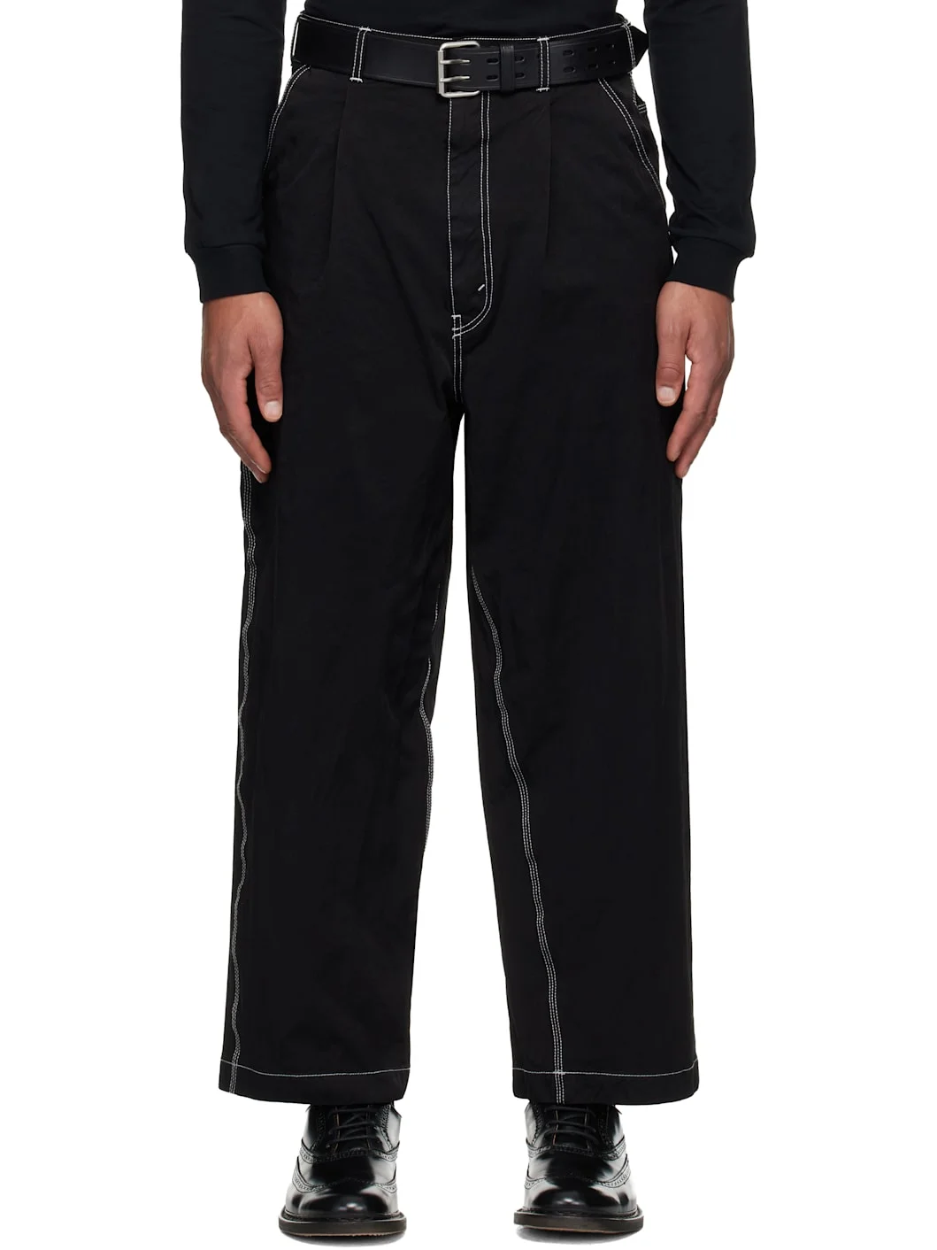 Black Spun Twill Garment Dyed Trousers - 1