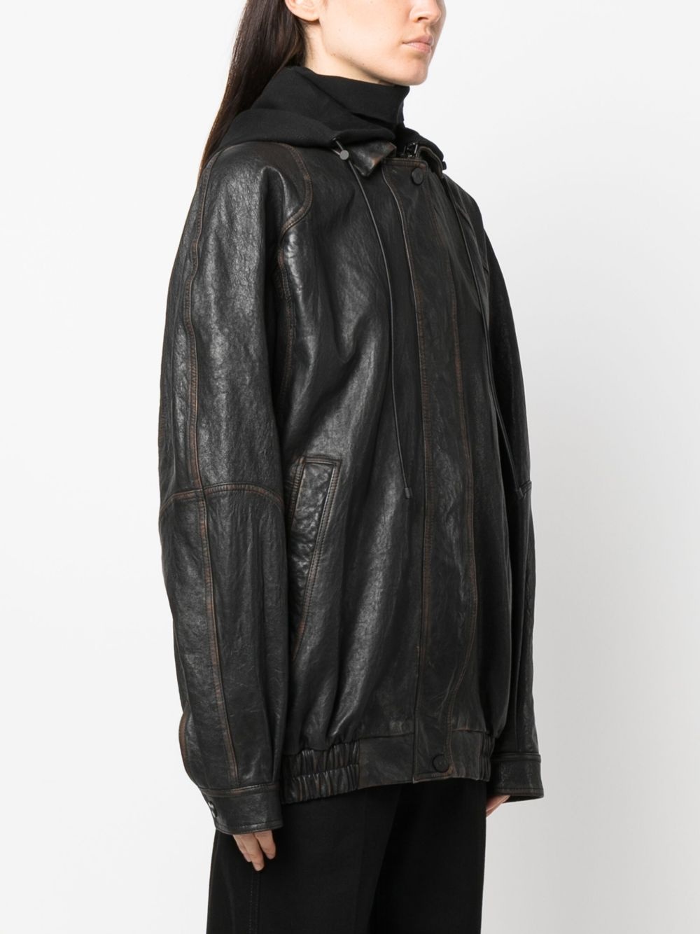 Batumi drawstring-hood leather jacket - 3