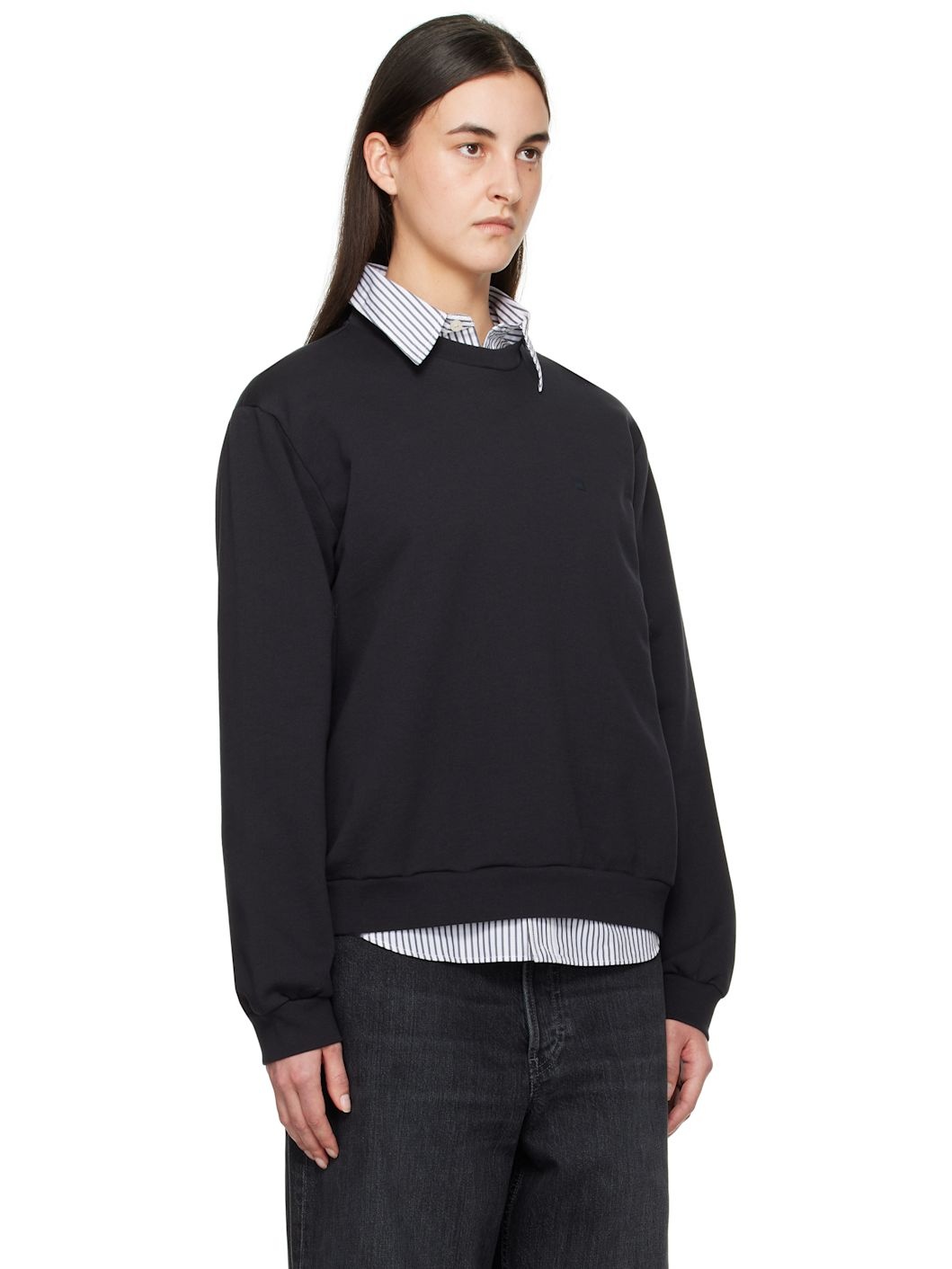 Black Crew Neck Fleece Sweatshirt - 2