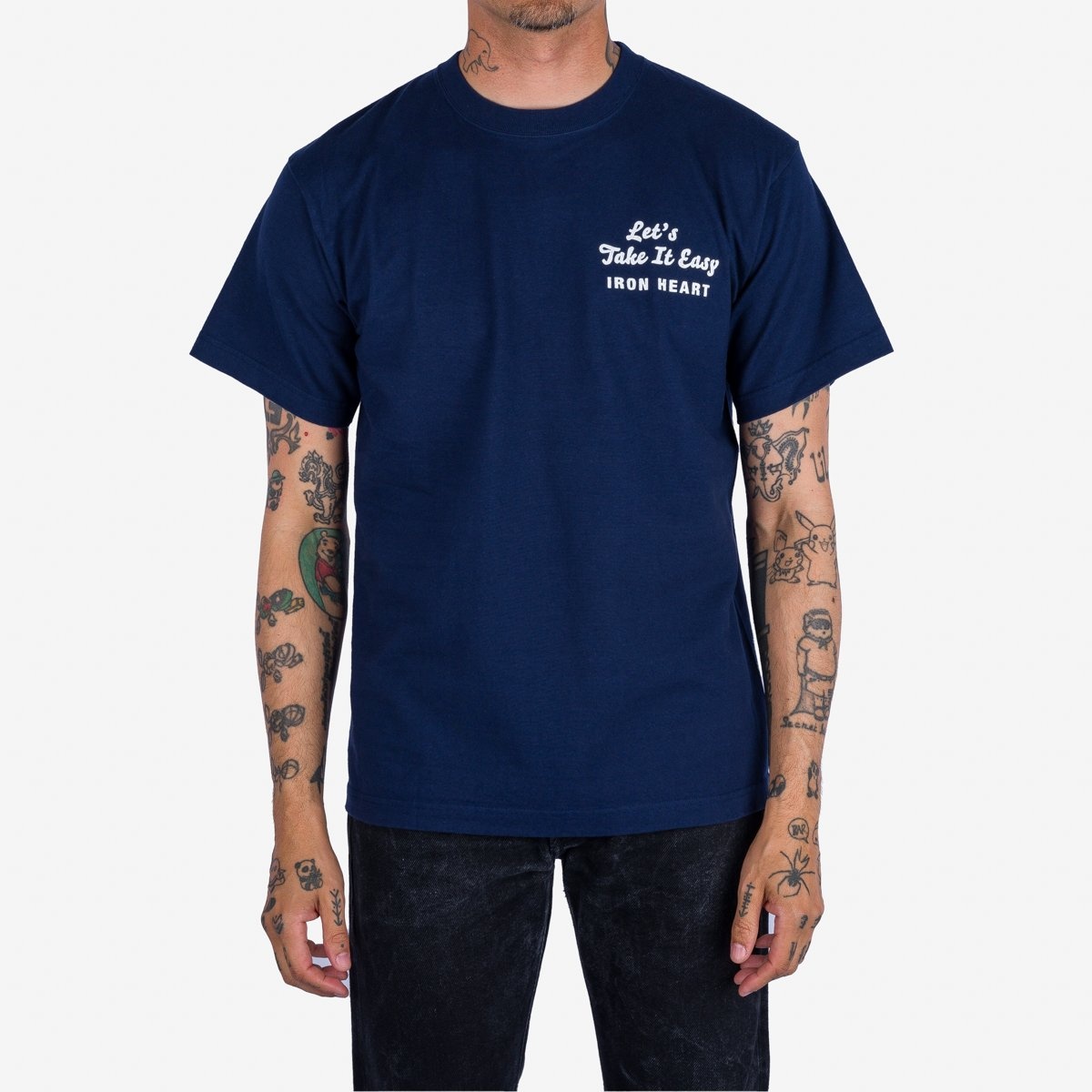 IHT-2404-NAV 7.5oz Printed Loopwheel Crew Neck T-Shirt - Navy - 3