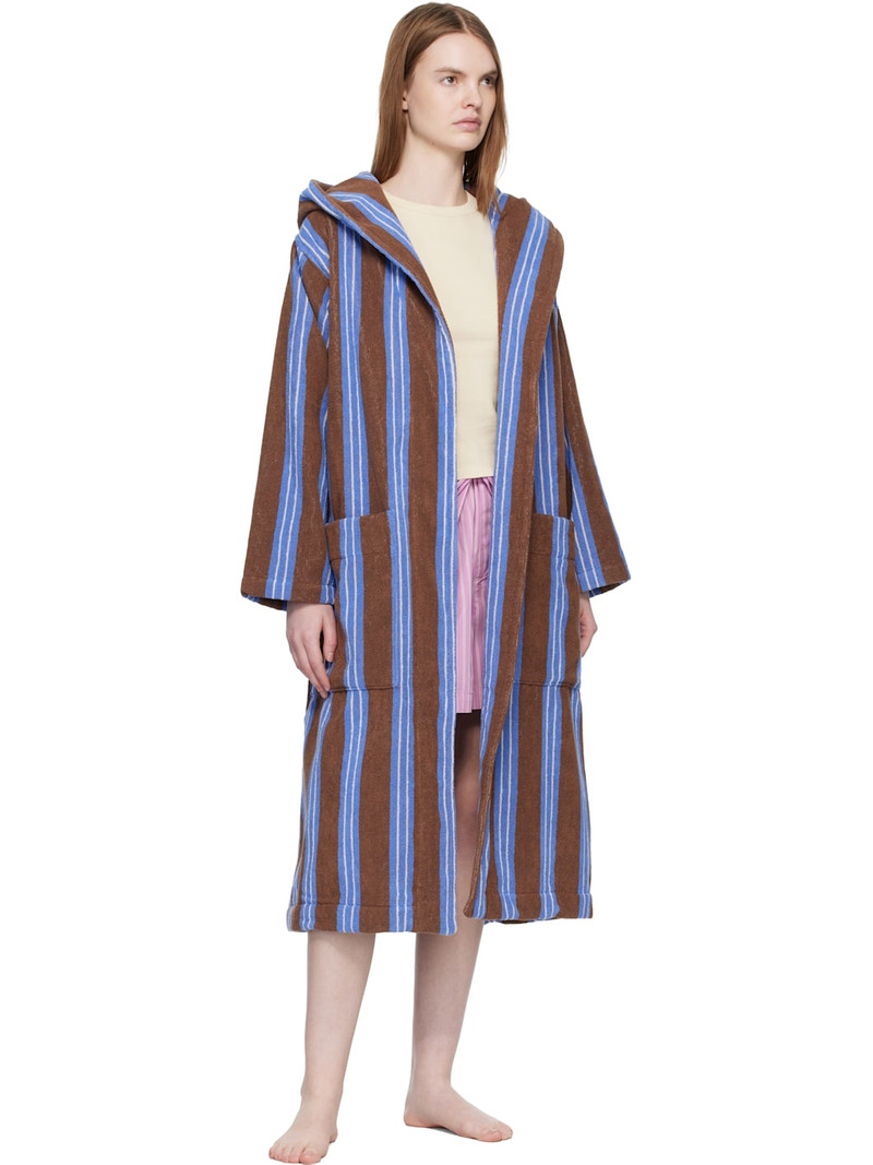 TEKLA Brown & Blue Terry Hooded Bathrobe outlook