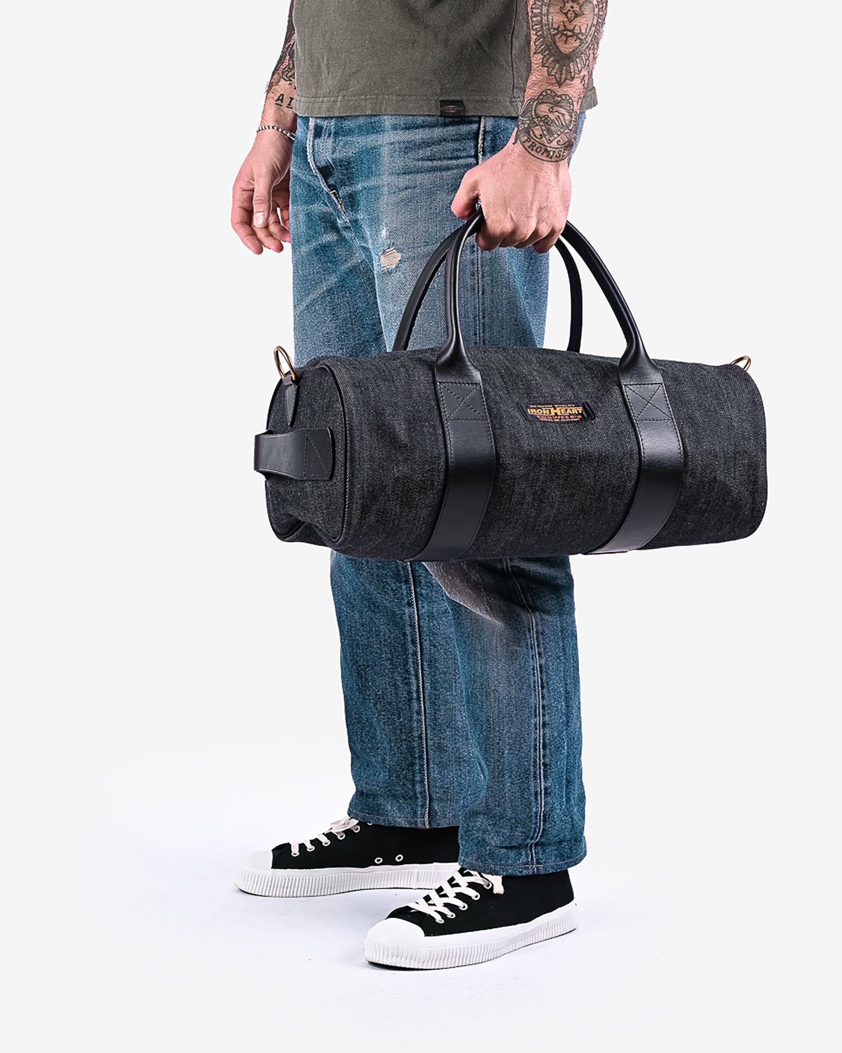 IHE-35-IND 21oz Selvedge Denim and Buttero Leather Holdall - Indigo - 3
