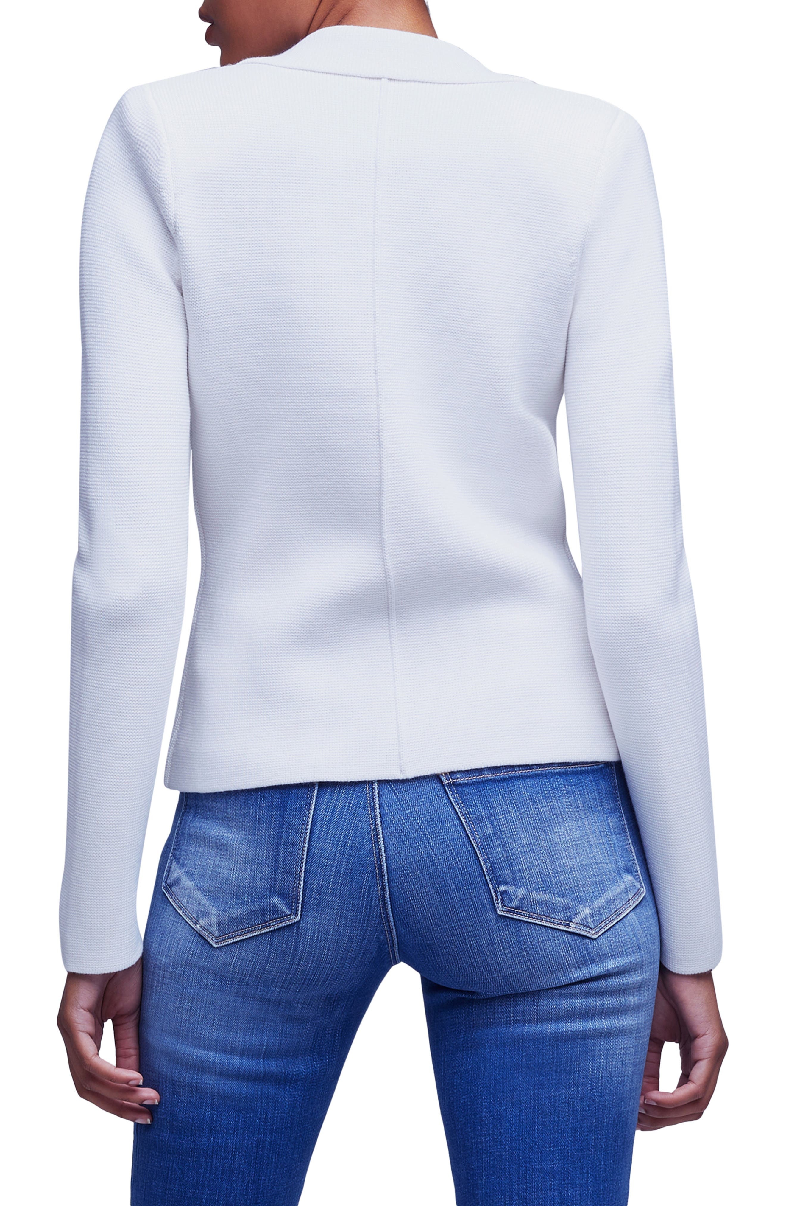 L'AGENCE Sofia Cotton Blend Cardigan Blazer in White at Nordstrom - 2