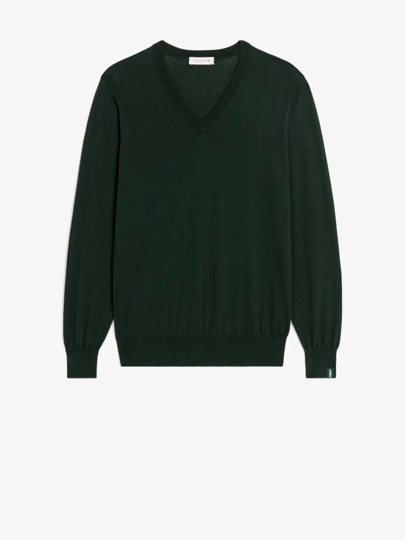 DEEP V NECK BOTTLE GREEN COTTON SWEATER 1