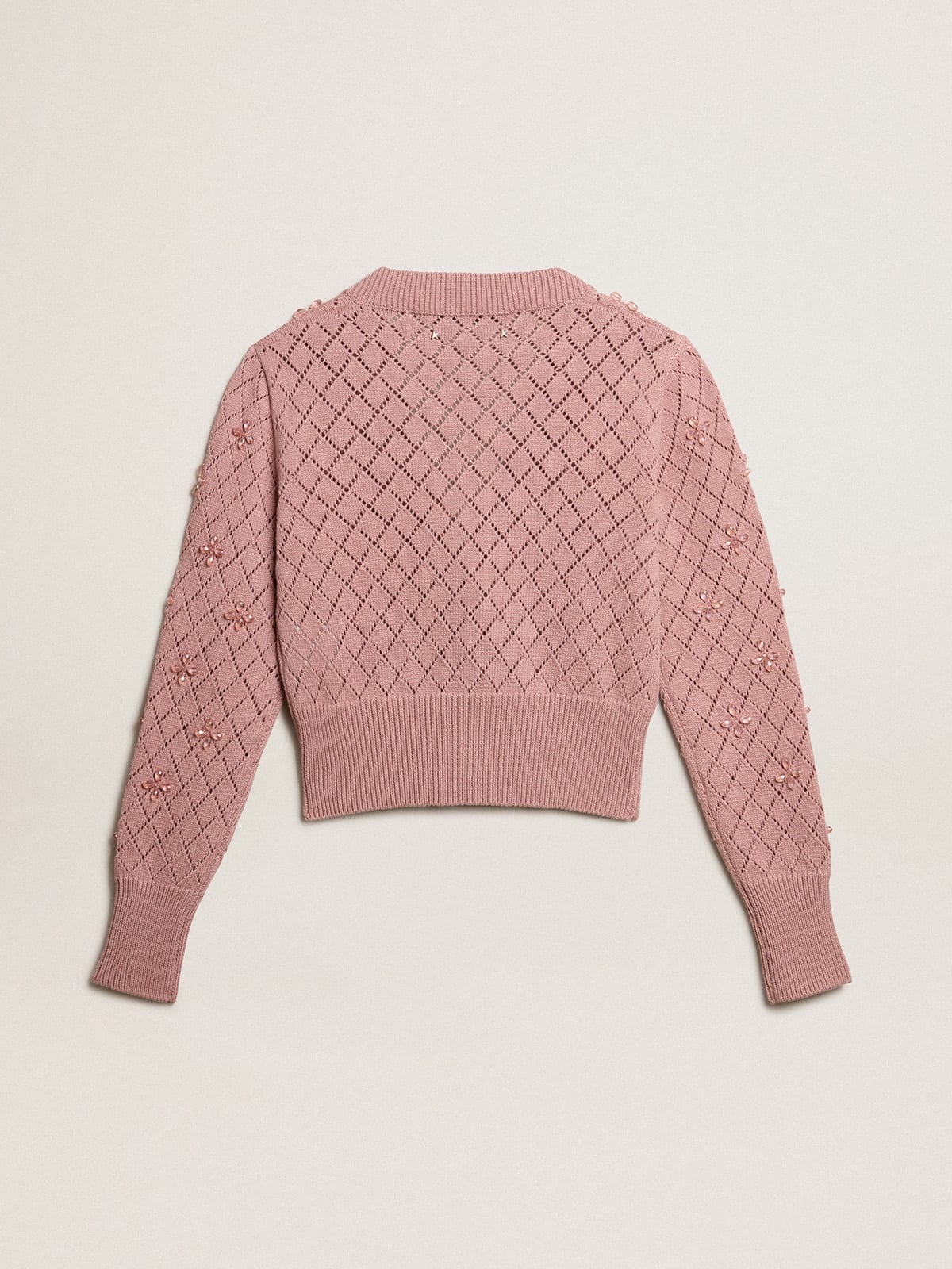 Openwork cotton cropped cardigan with decorative crystals - 6