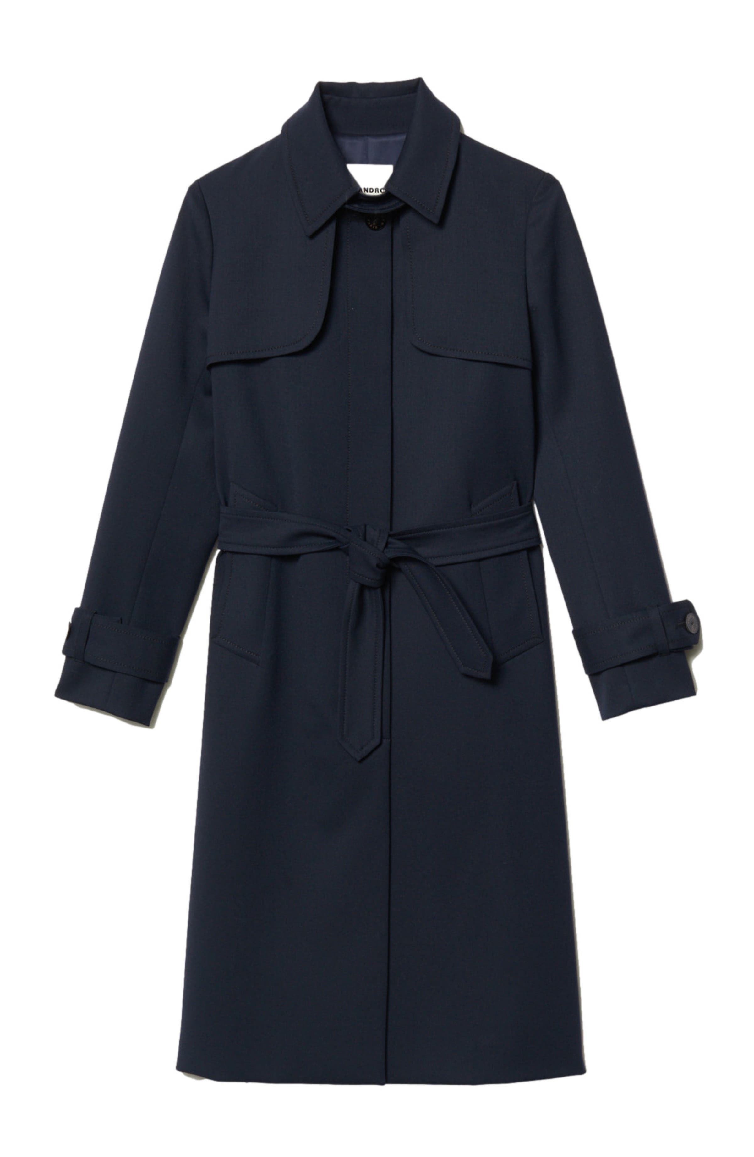 SANDRO Trench coat with pleated inset in Navy Blue at Nordstrom - 7