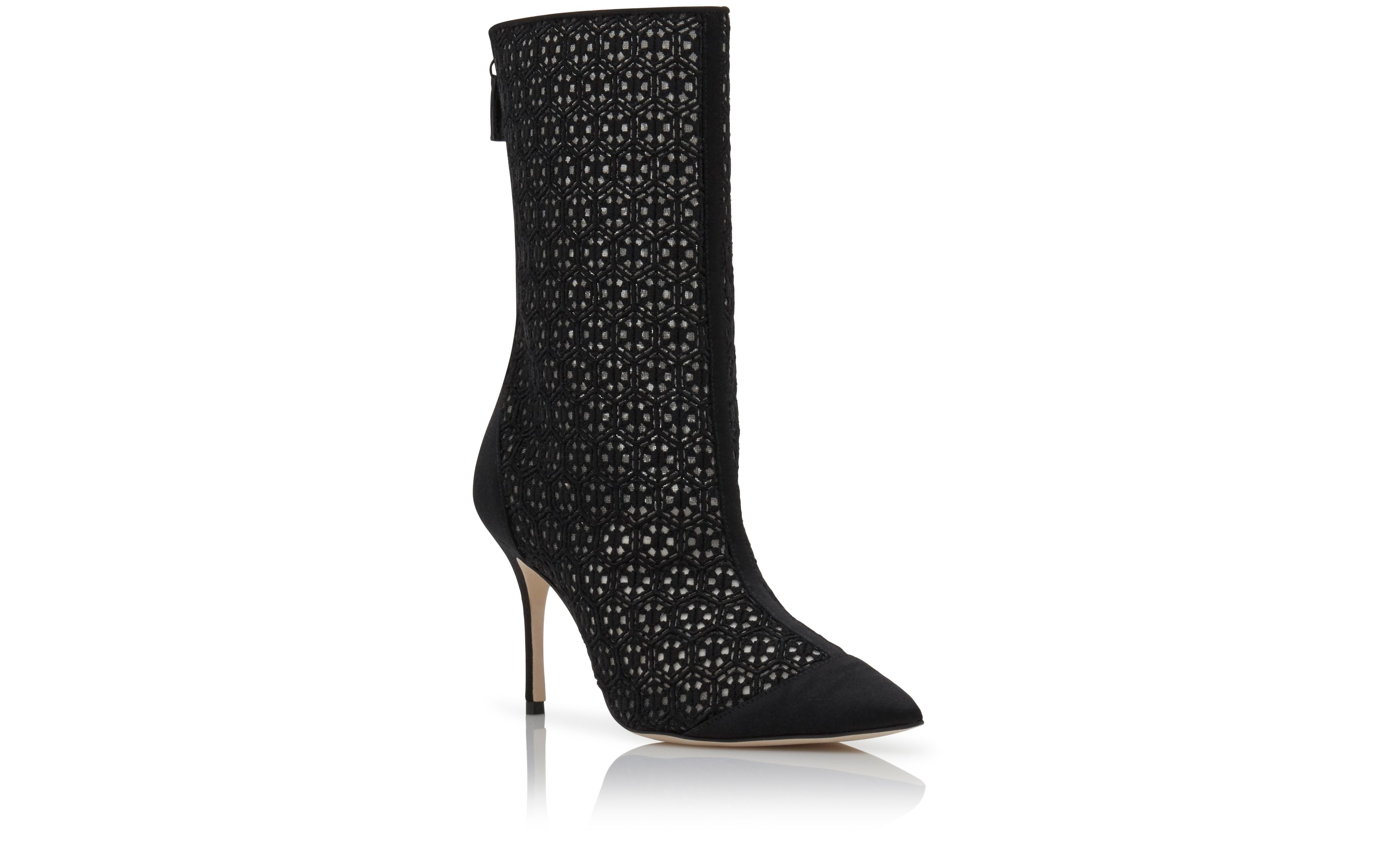 Black Lace Pointed Toe Ankle Boots - 3