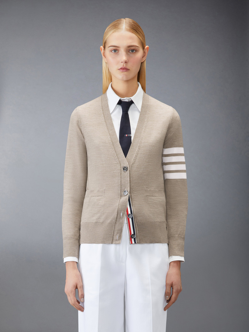 Thom Browne MERINO WOOL 4-BAR RELAXED FIT V-NECK CARDIGAN outlook