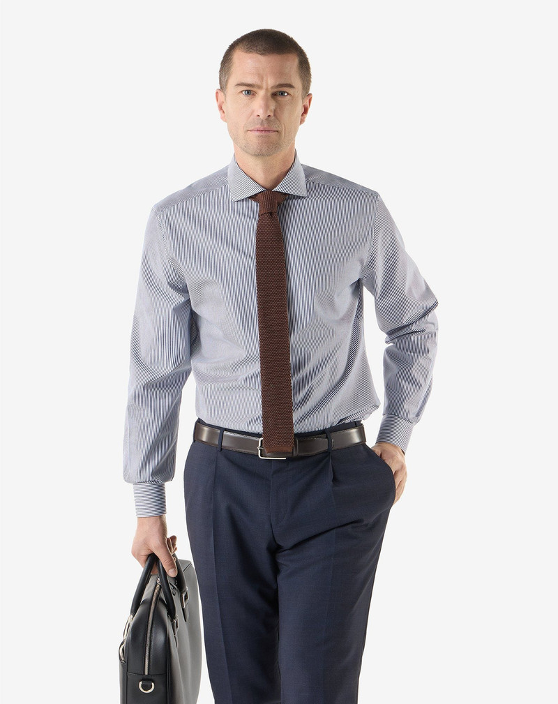 CORNELIANI Cotton twill shirt with white and blue stripes outlook