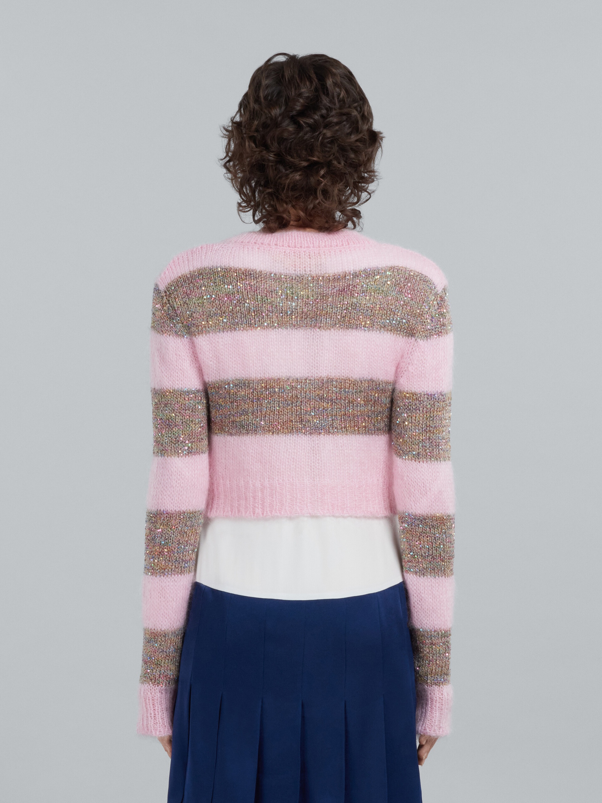 SHORT CARDIGAN IN PINK STRIPED MOHAIR AND WOOL - 3