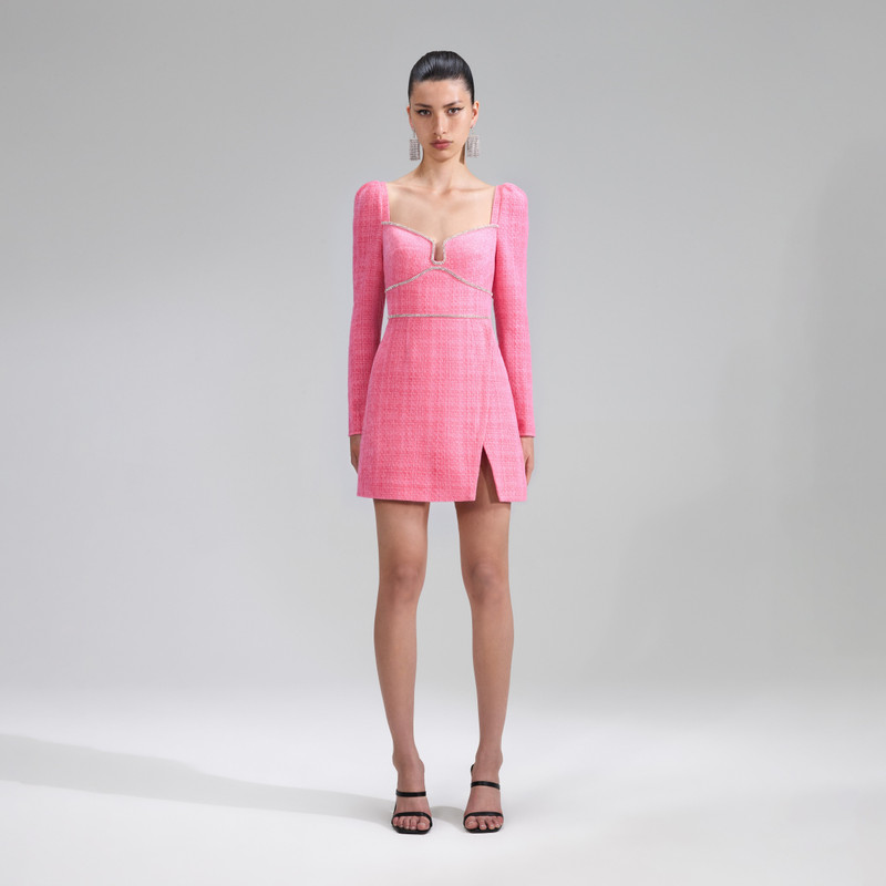 open lace back dress Pink Sequin Boucle Tailored Midi Dress – self-portrait
