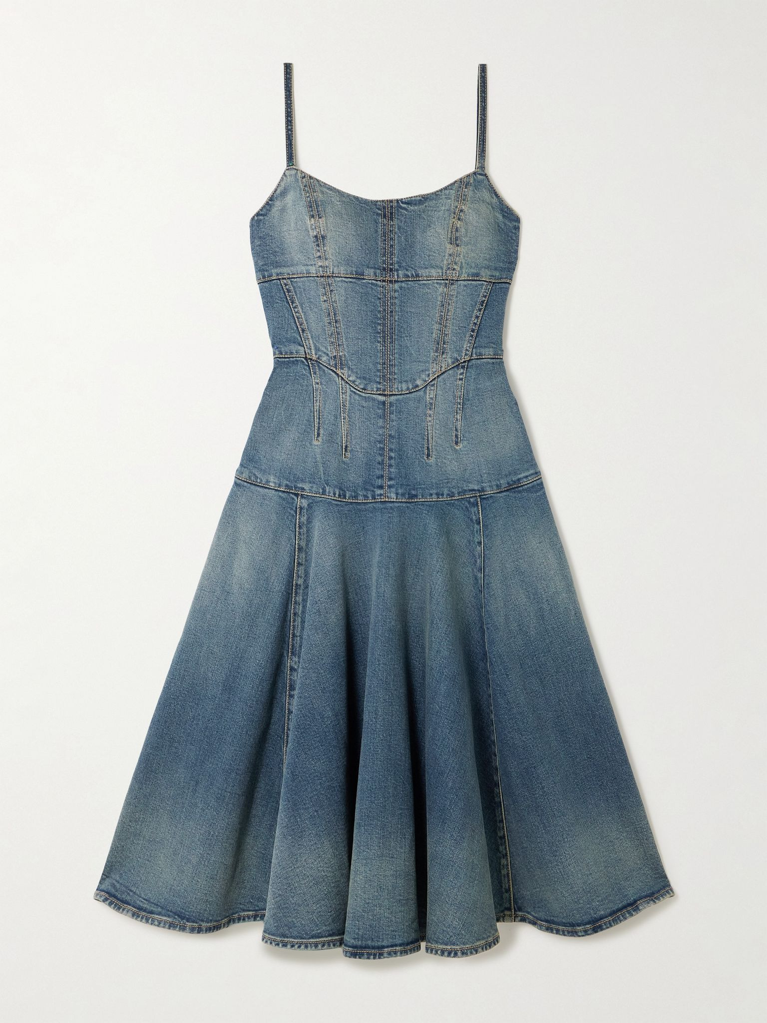 Paneled denim midi dress Blue - 1