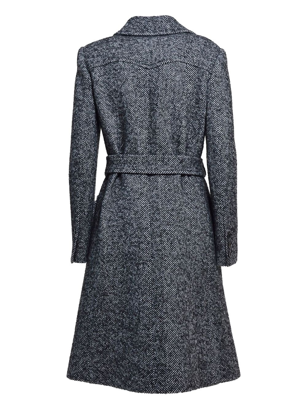 herringbone-pattern belted coat - 2