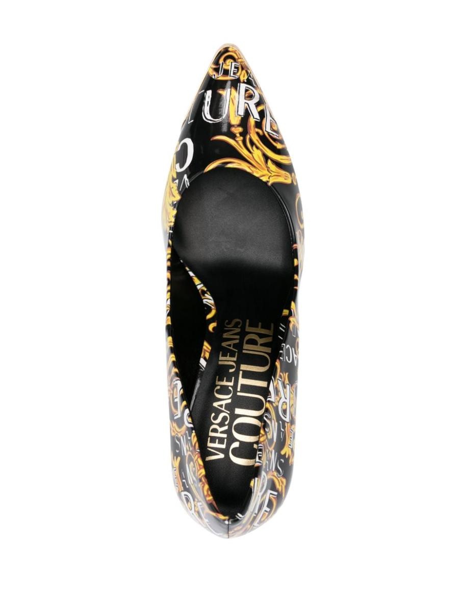 【関税込み】Versace Jeans Couture ヒール Versace Jeans Couture Gun Metal Embossed Zipper Pointed Toe