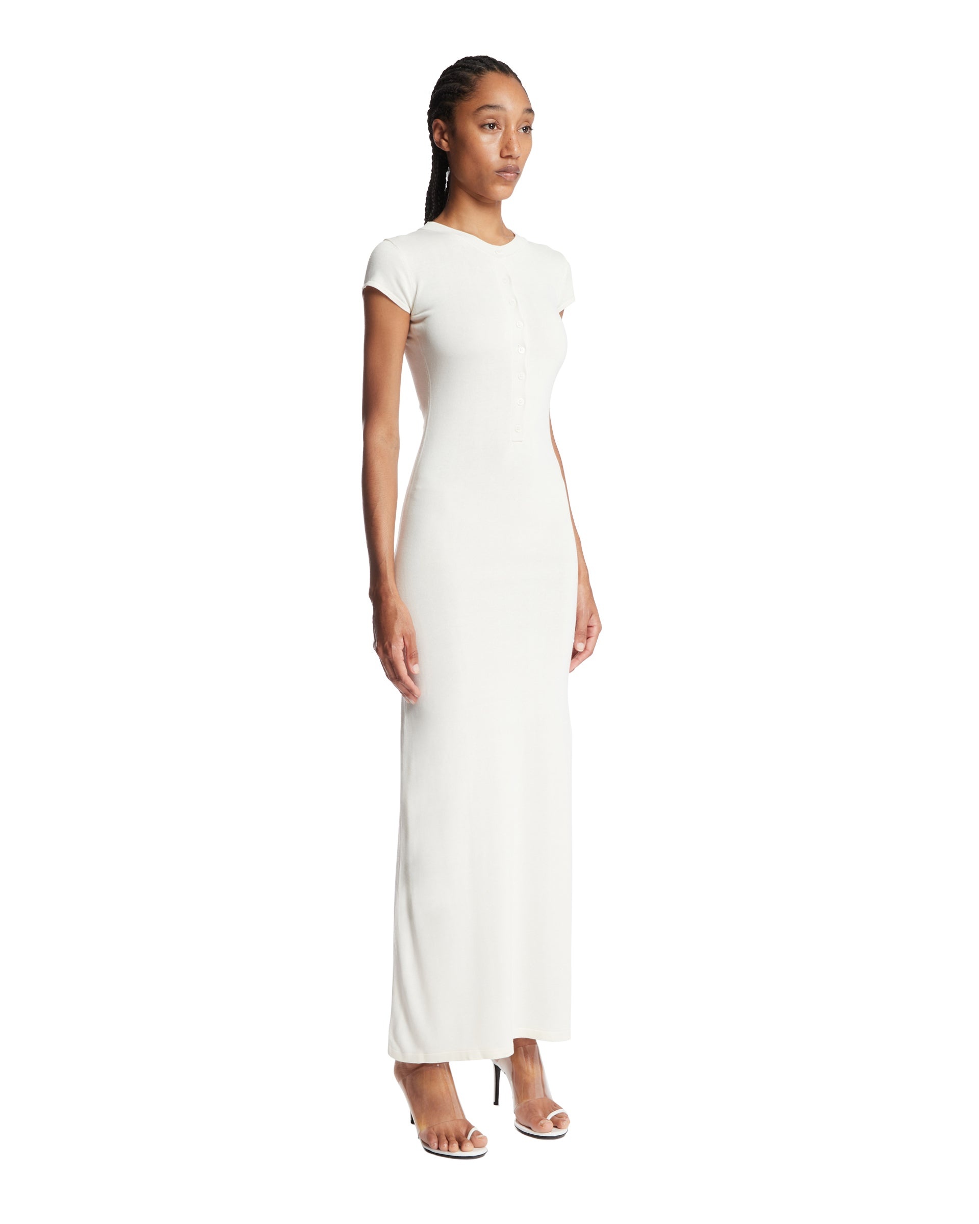 White Maxi Dress with Buttons - 4