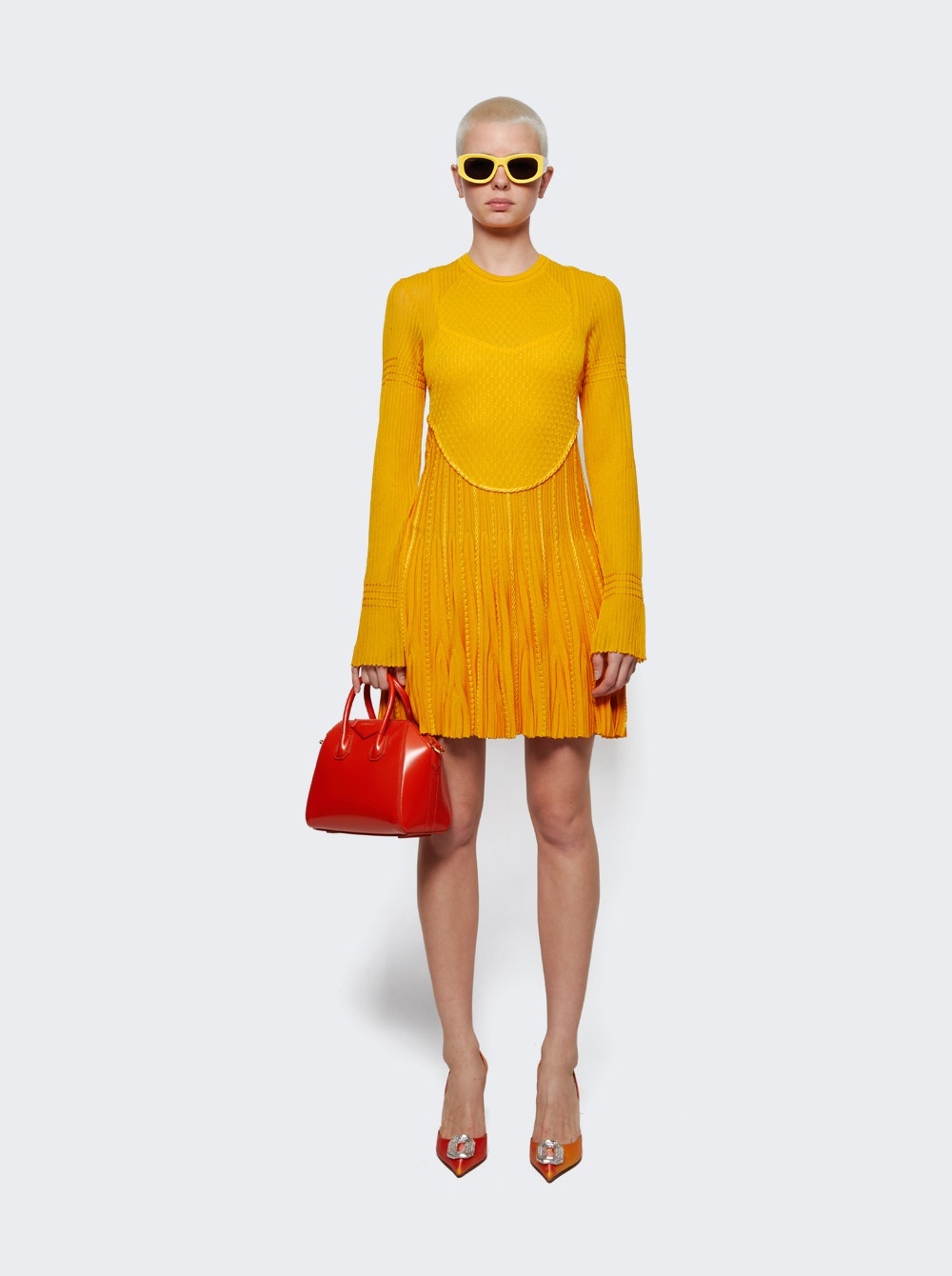 Long Sleeve Frills Dress Golden Yellow - 2