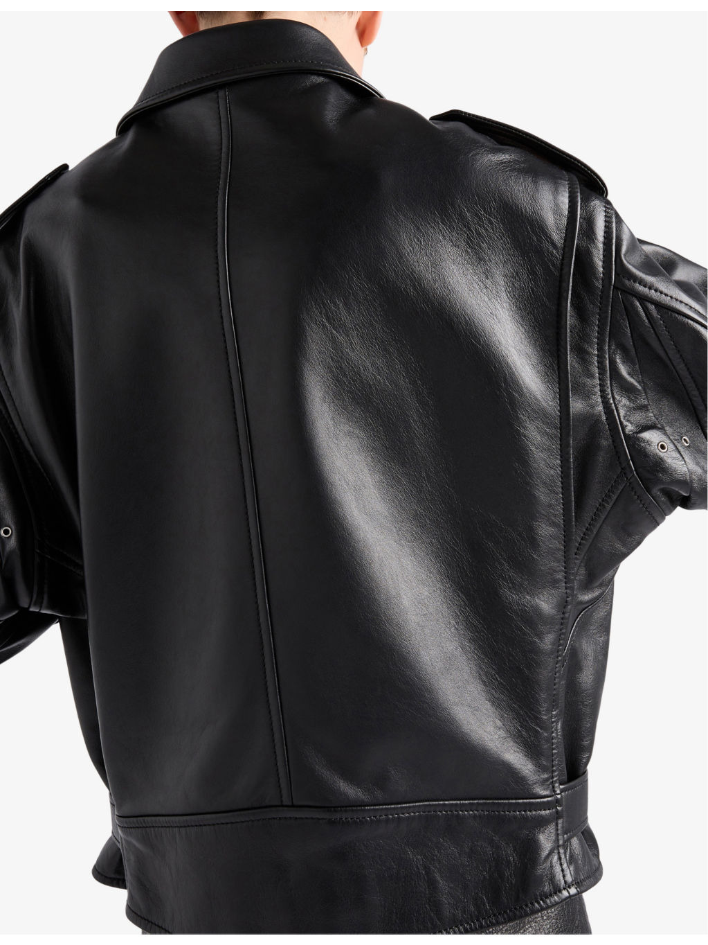 Logo-Plaque Leather Biker Jacket - 6