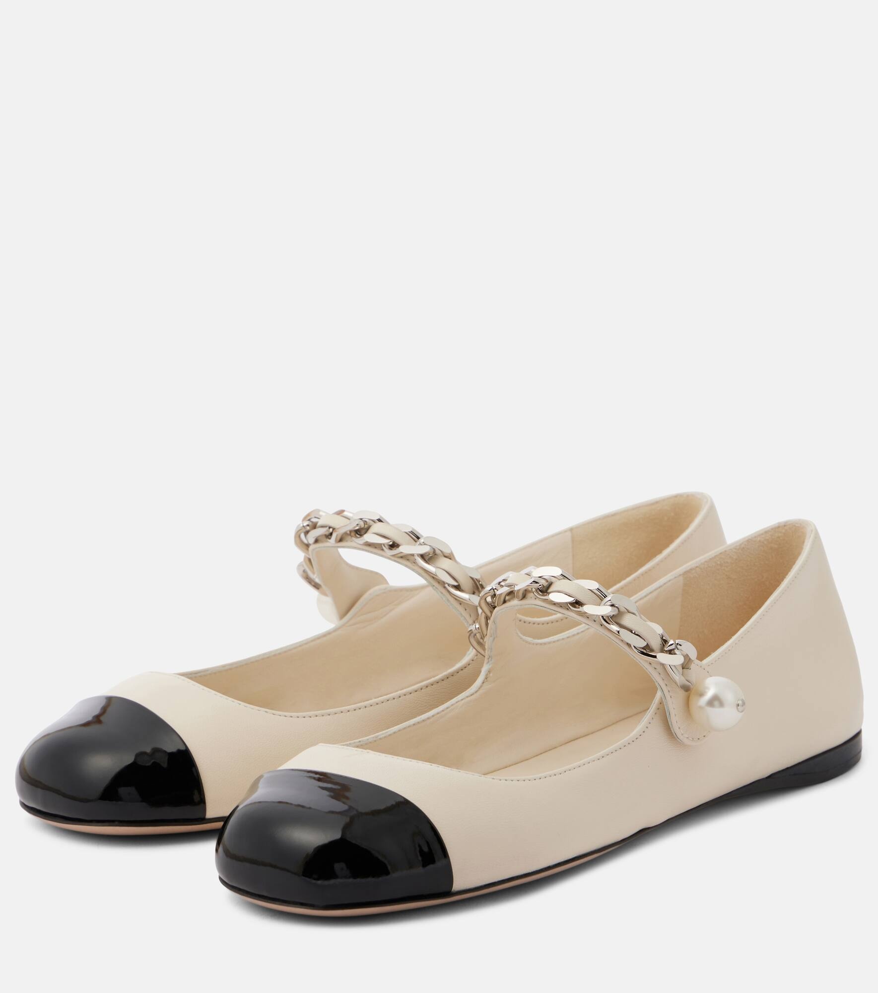 Chain-detail leather Mary Jane flats - 5