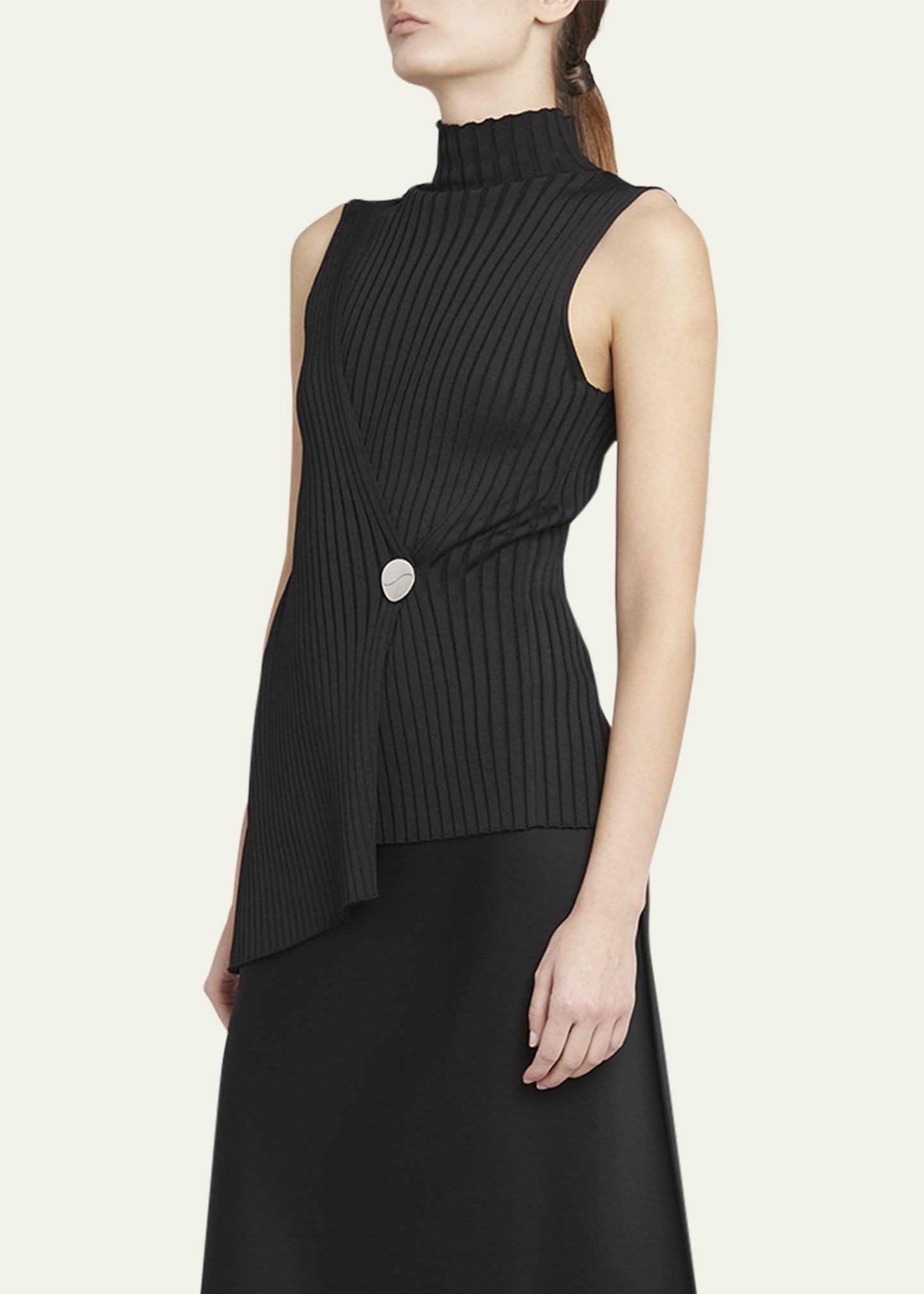 Disc Ribbed Asymmetric High-Neck Top - 4