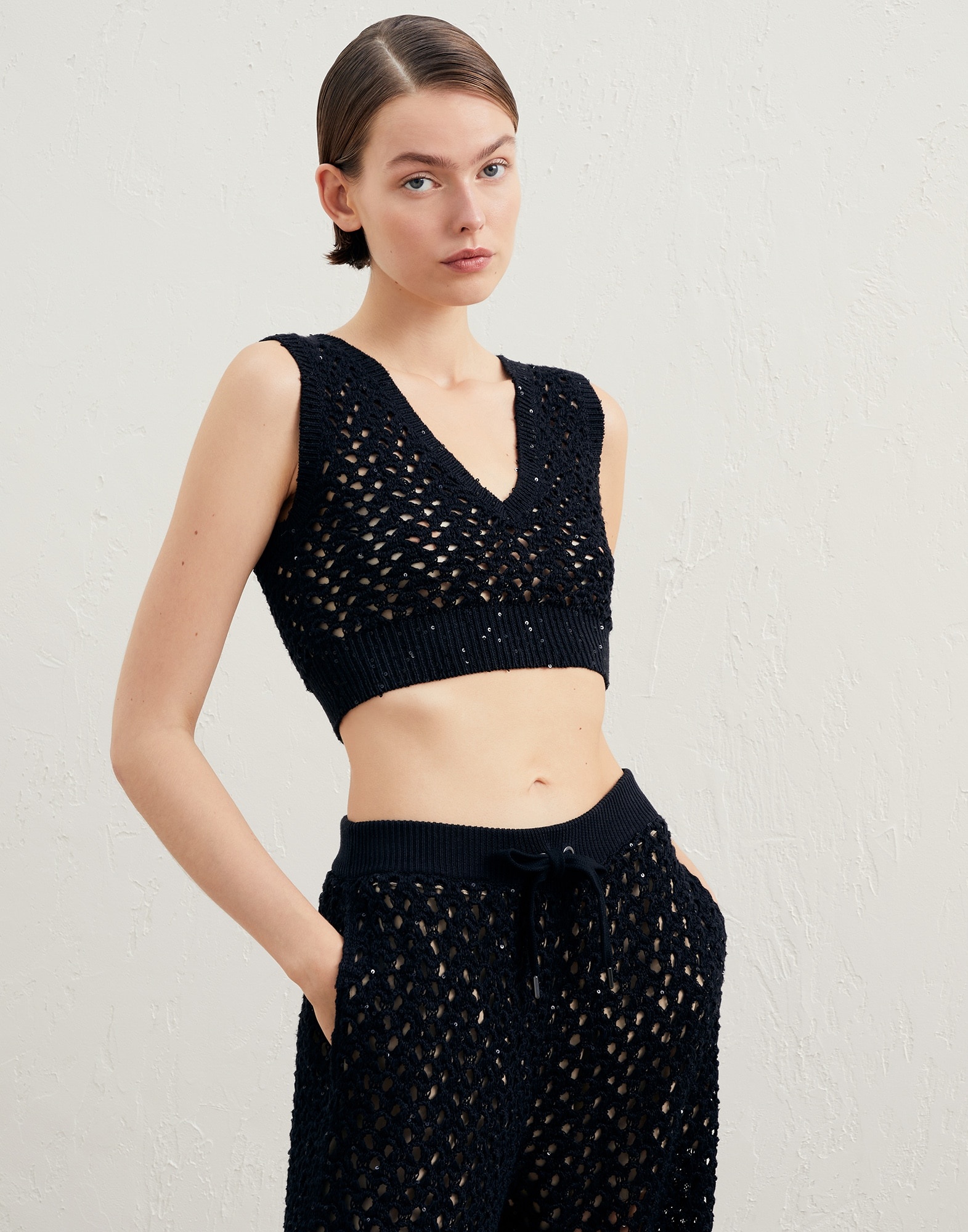 Dazzling Net knit top in cotton, linen and silk - 1