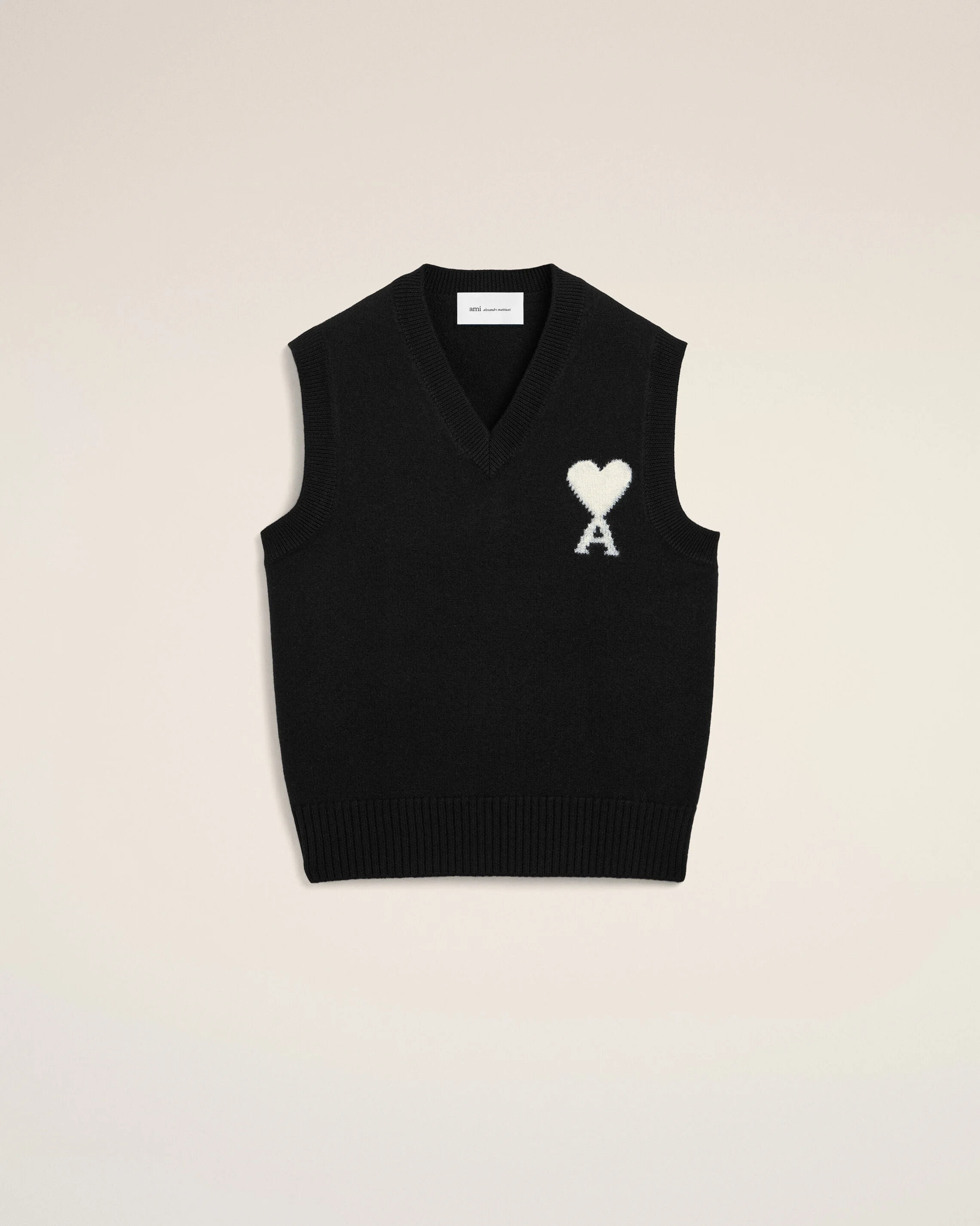 BLACK SLEEVELESS WOOL SWEATER WITH AMI DE COEUR - 1
